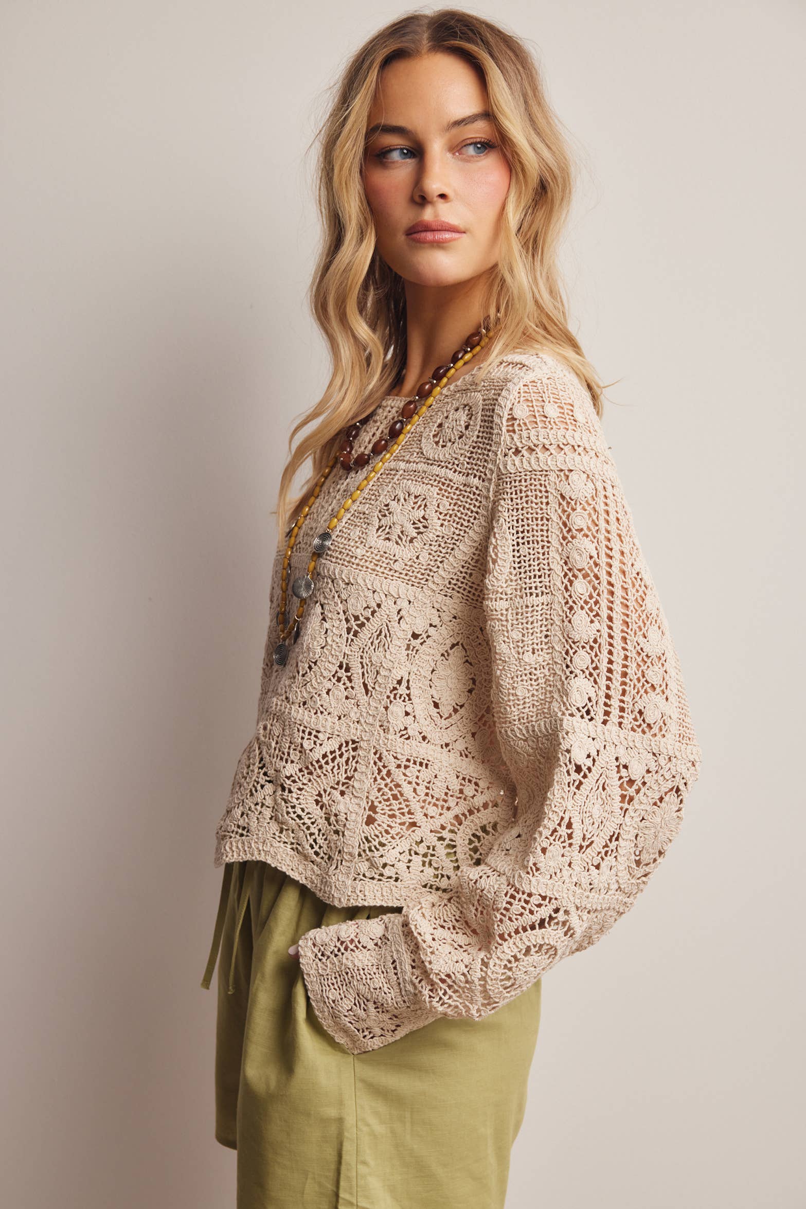 Meredith Crochet Long Sleeve Top