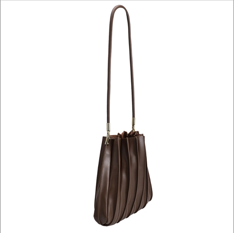 Carrie Chocolate Pleated Vegan Leather Shoulder Bag