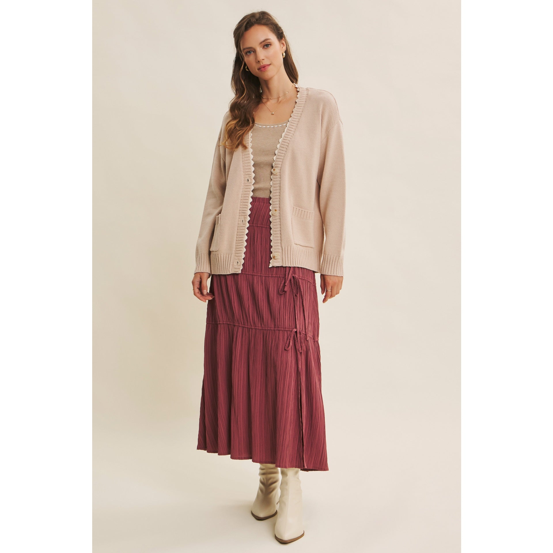Sarah Pleated Bow Midi Skirt