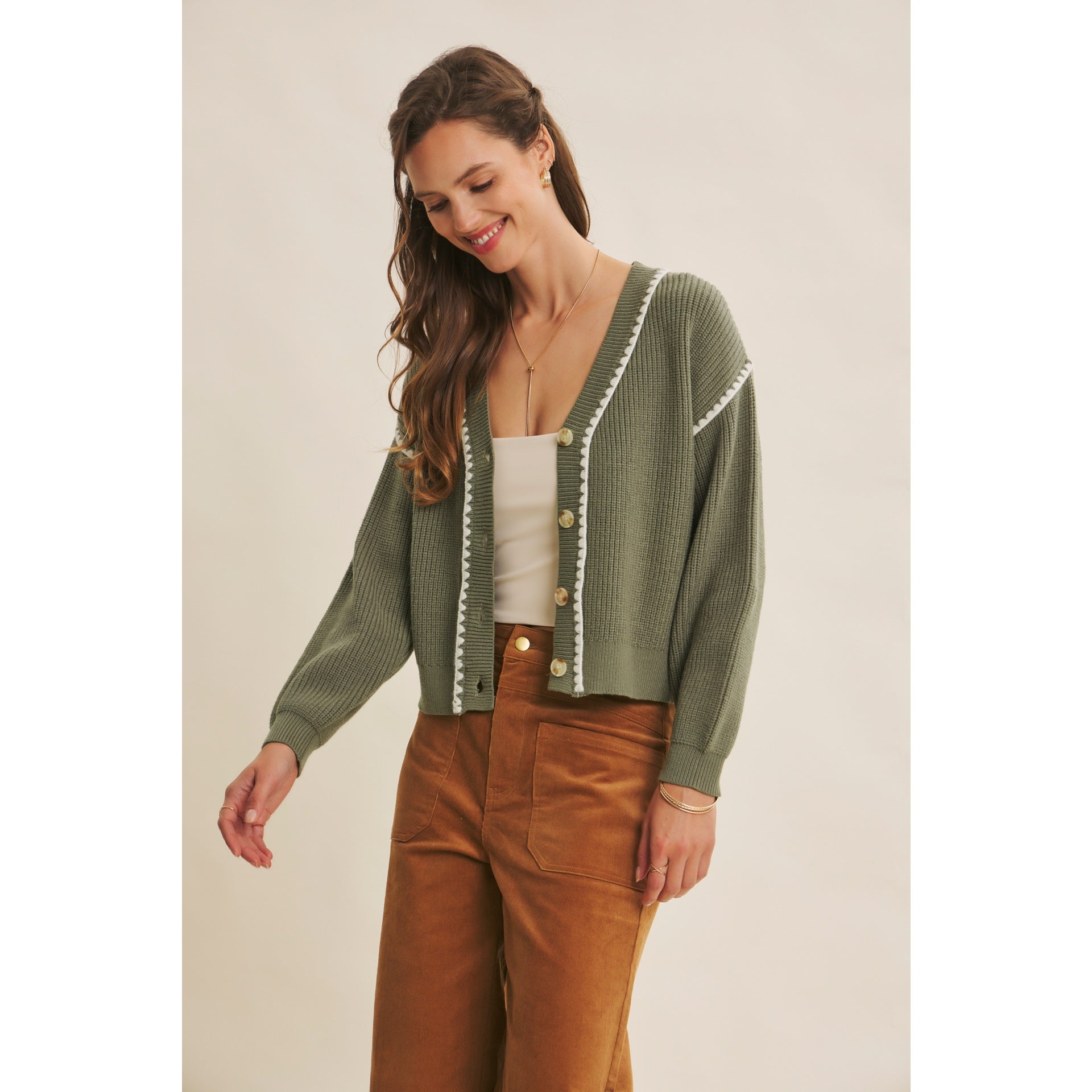 Stacey Contrast Stitched Cardigan