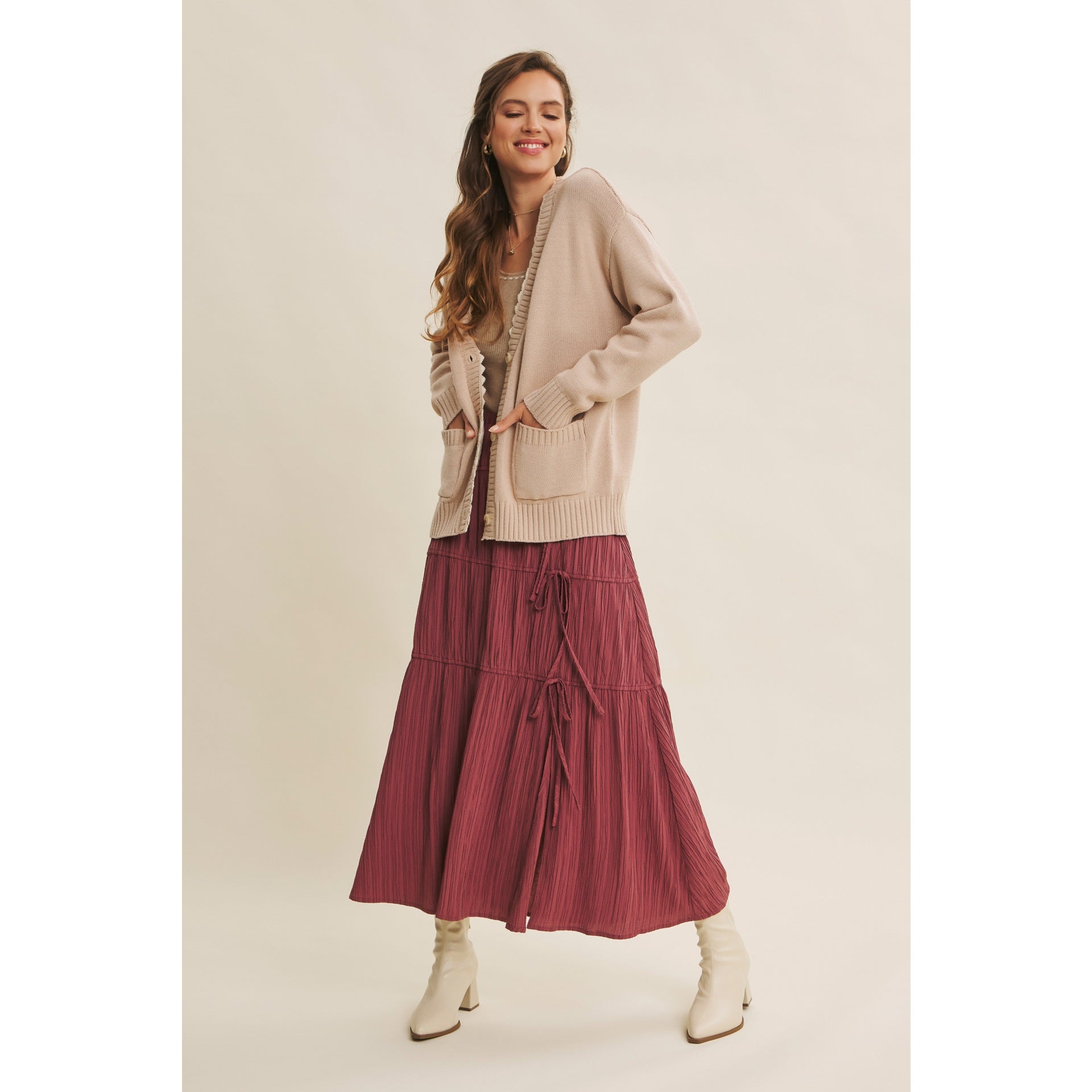 Sarah Pleated Bow Midi Skirt