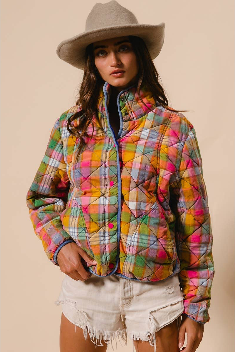 Dahlia Vintage Plaid Quilted Jacket