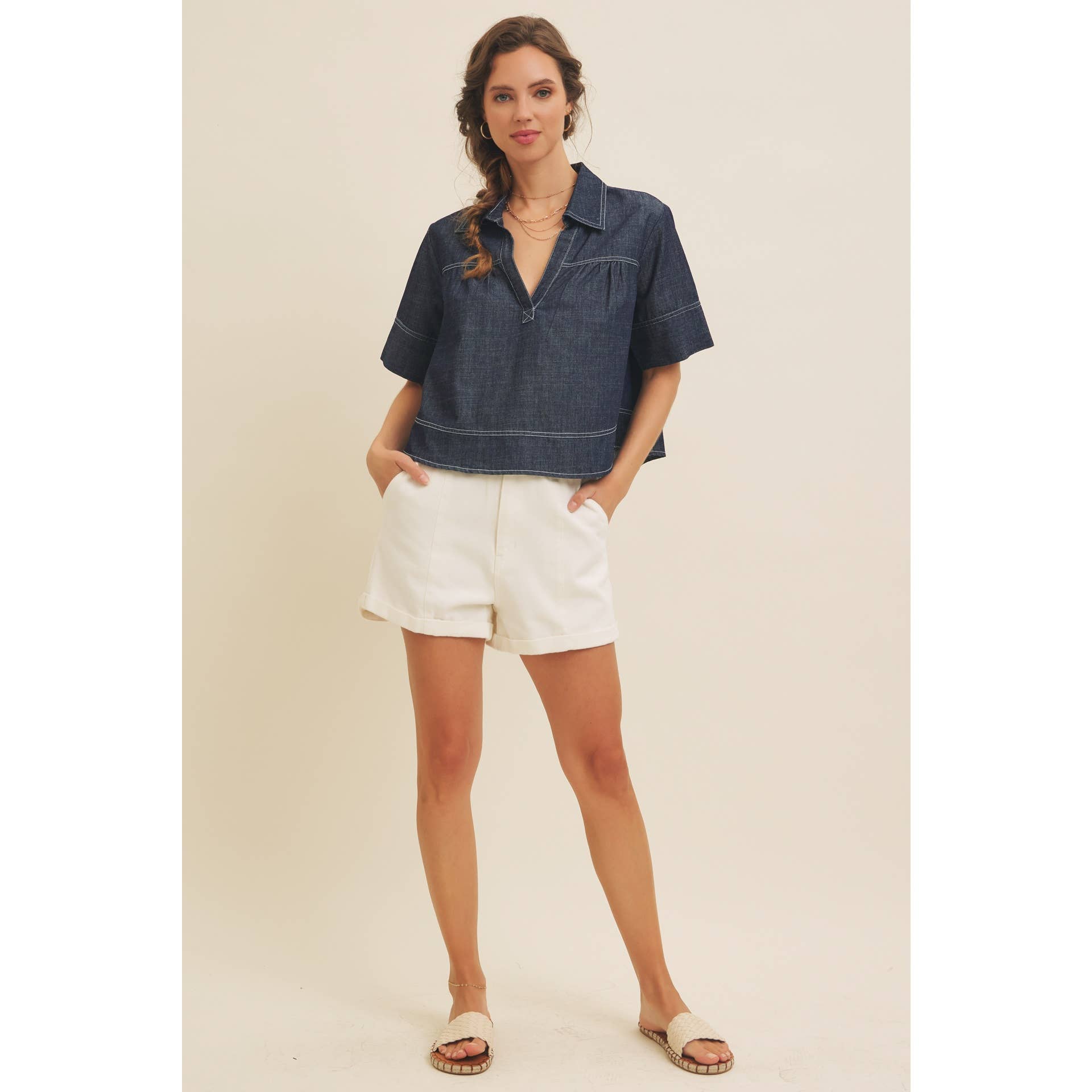 Maeve Washed Denim Top