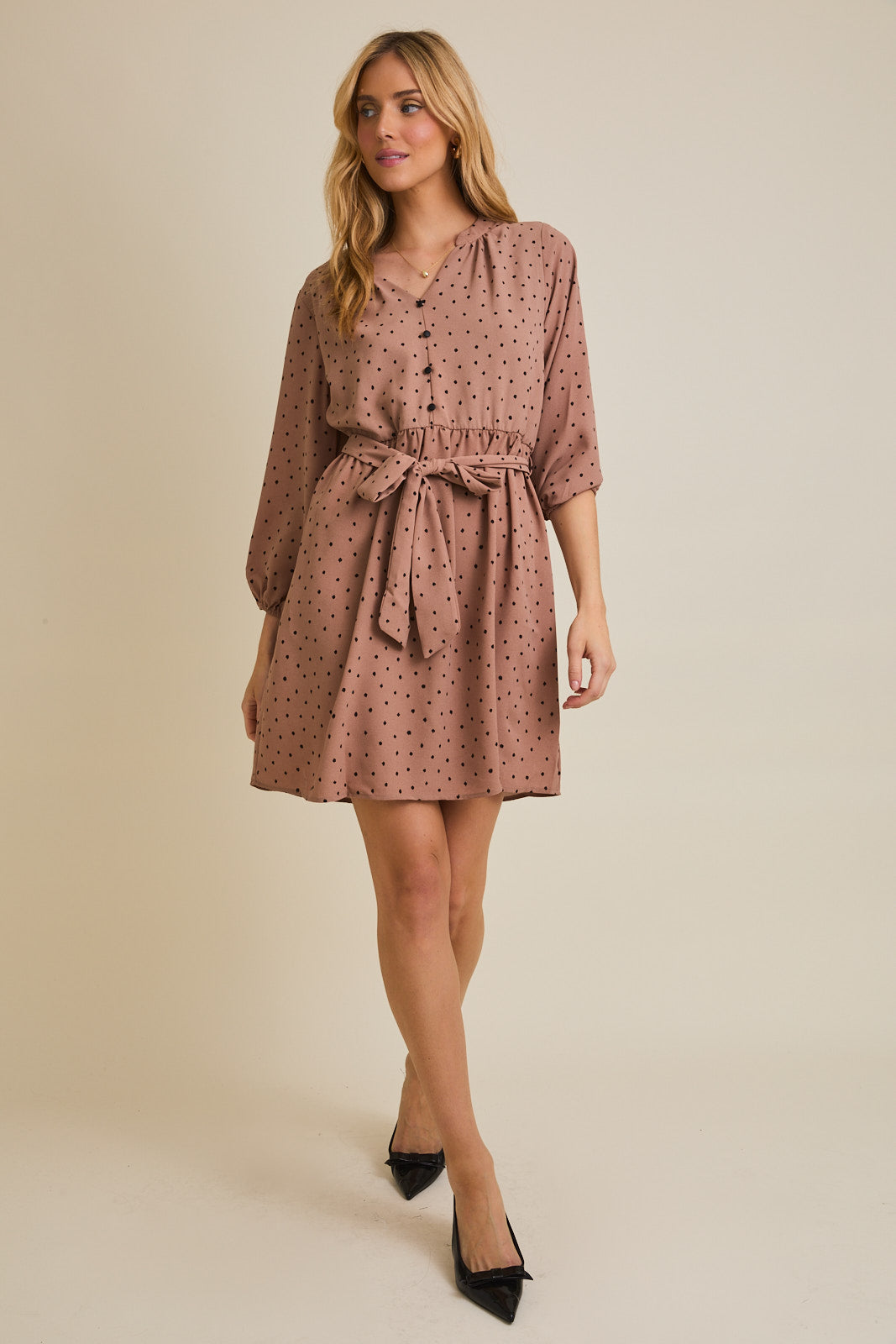 Caitlyn Shirred Polka Dot Mini Dress