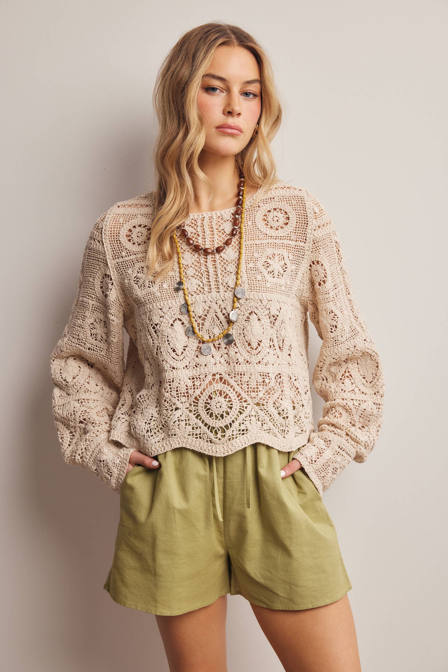 Meredith Crochet Long Sleeve Top