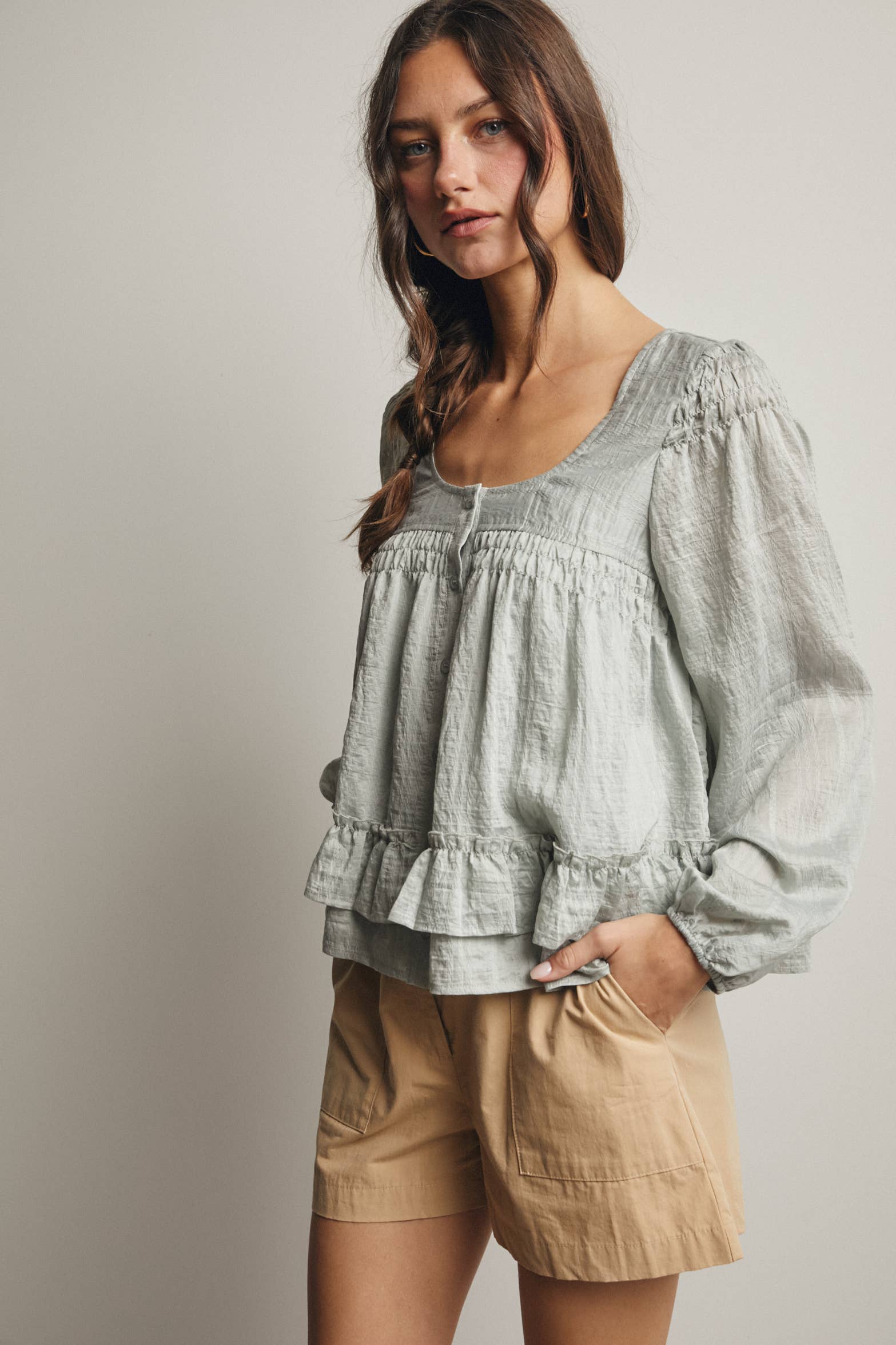 Rosalie Ruffle Hem Peasant Blouse