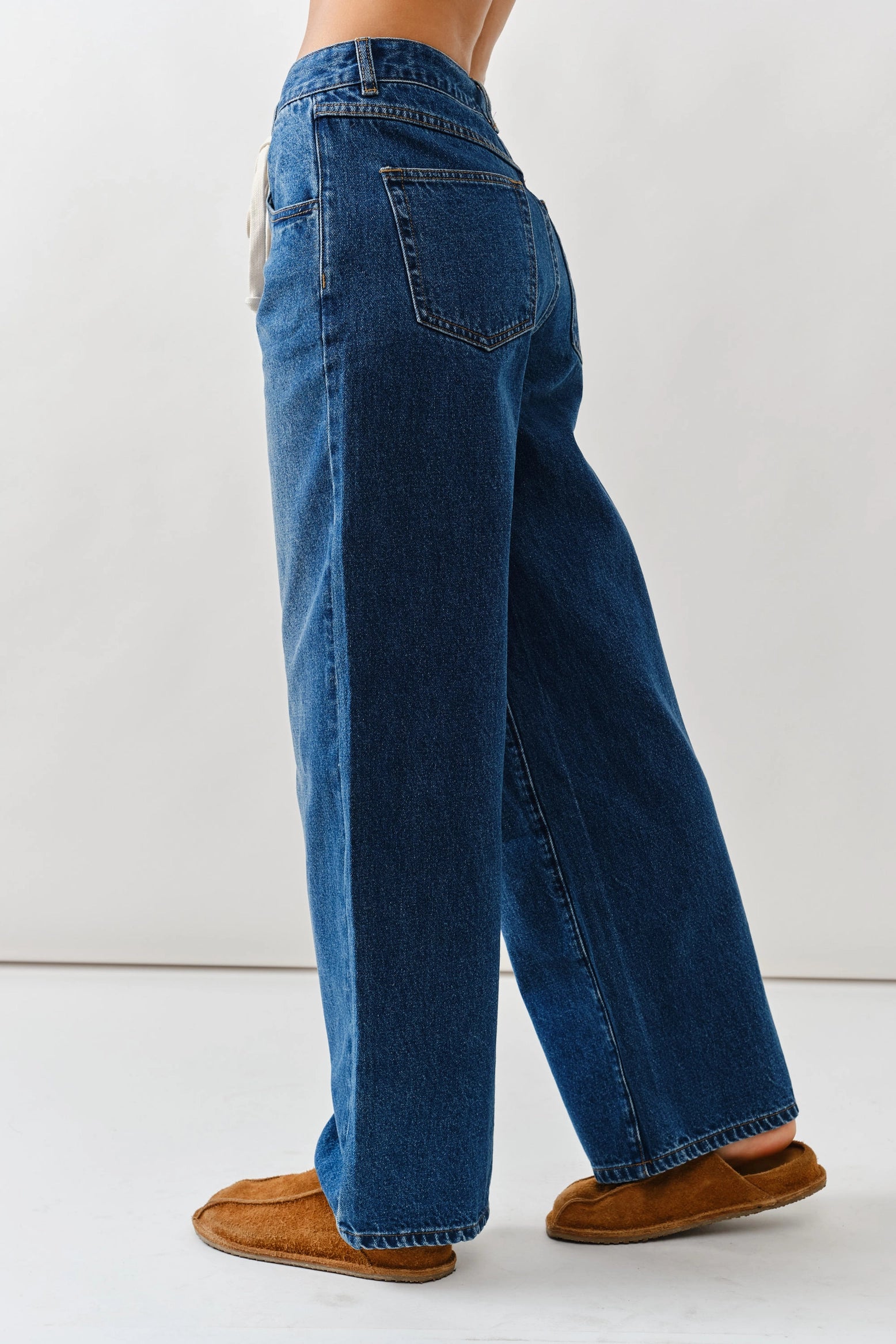 Cheyenne Drawstring Straight Leg Jeans in Medium Denim