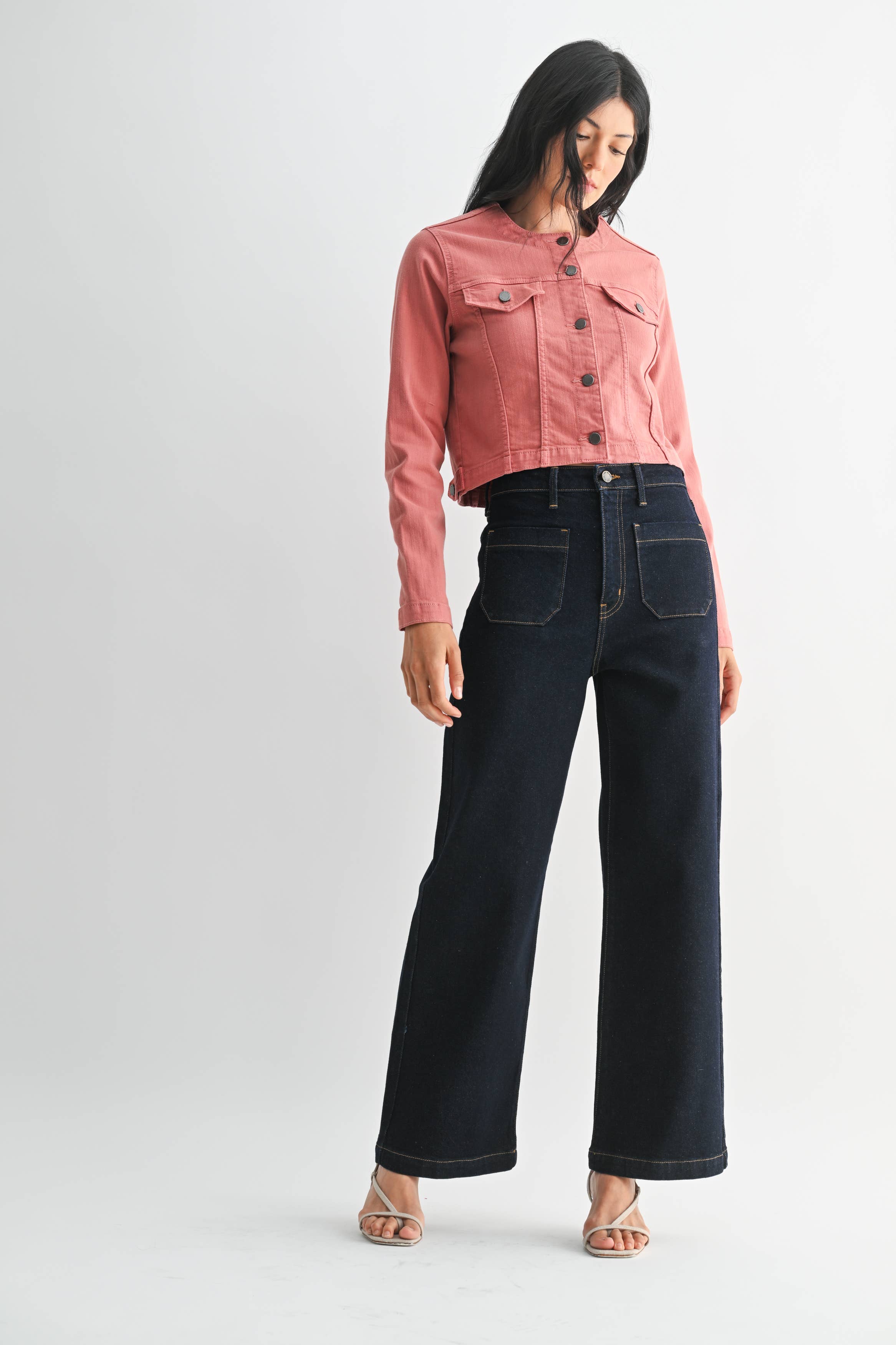 June Patch Pocket Wide Leg Jean in Super Dark Denim