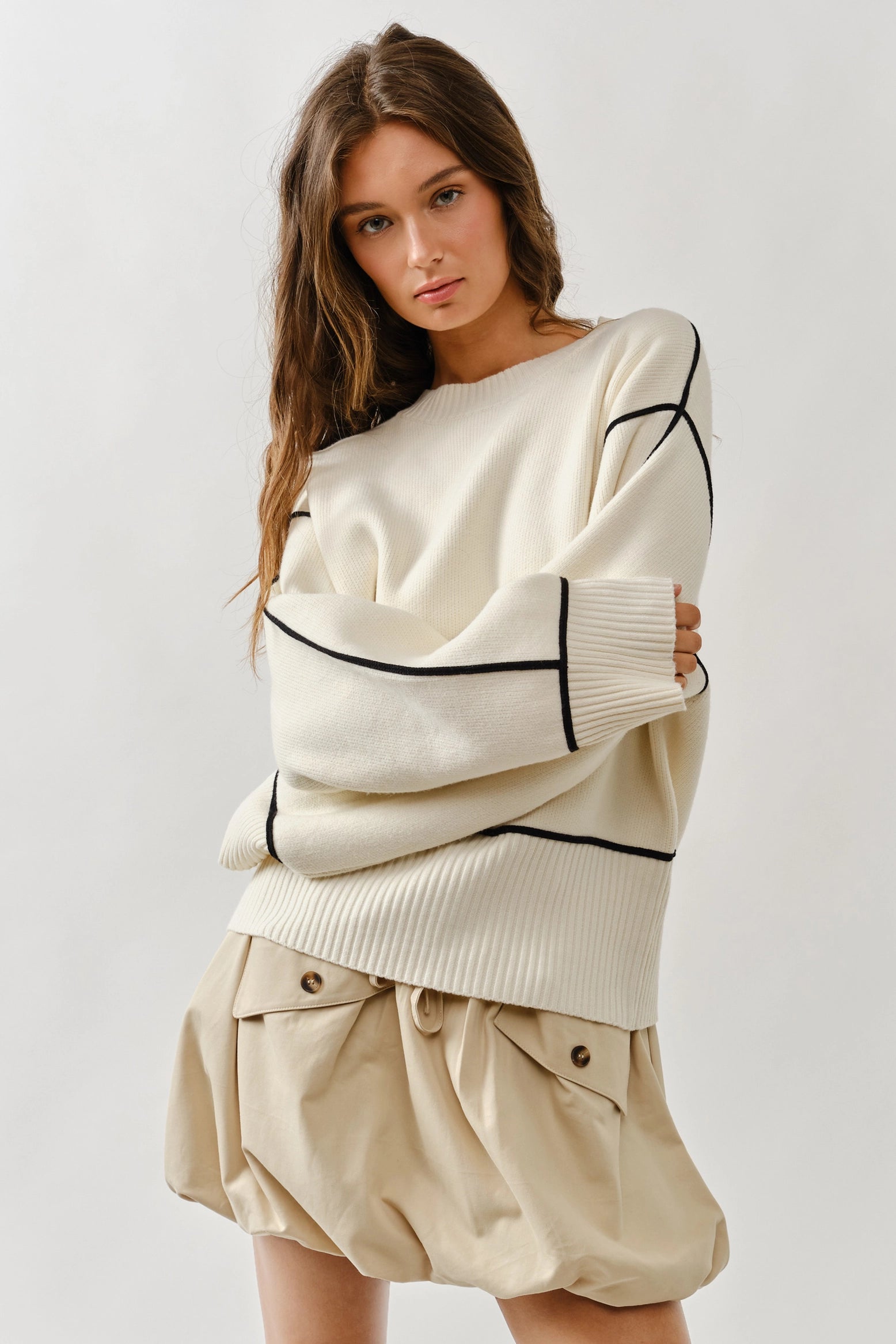 Abby Oversized Contrast Stitched Sweater