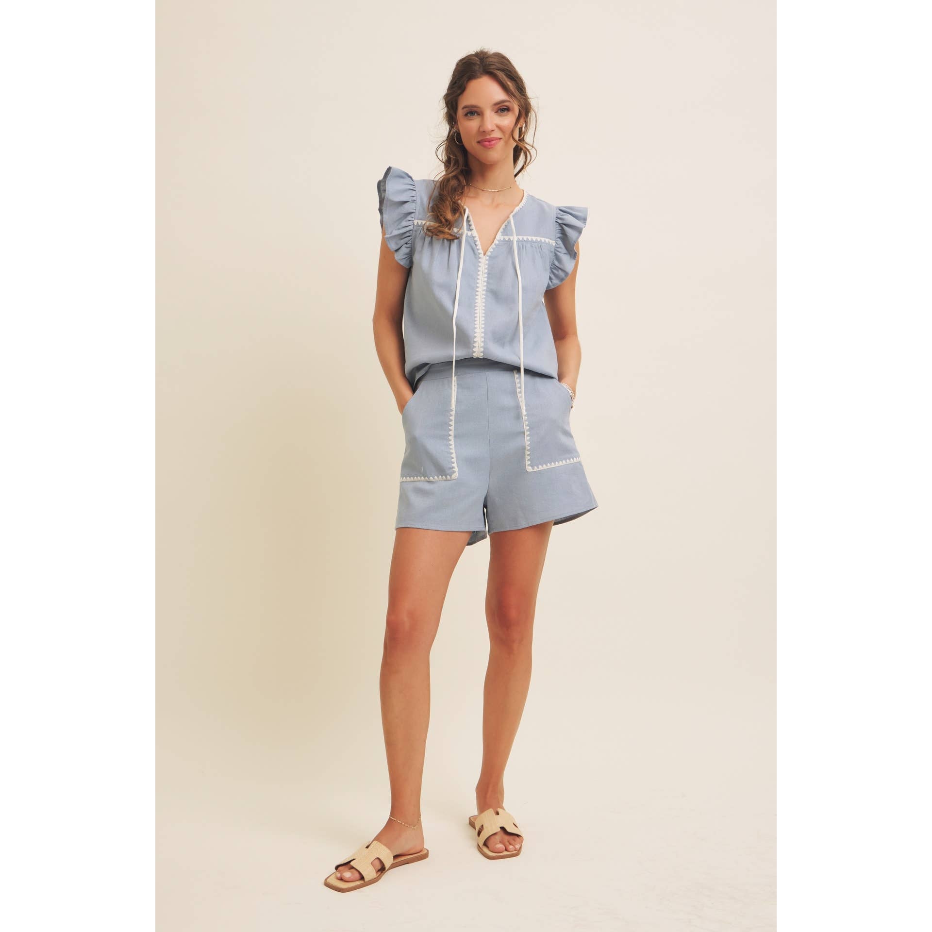 Riley Embroidered Linen Shorts