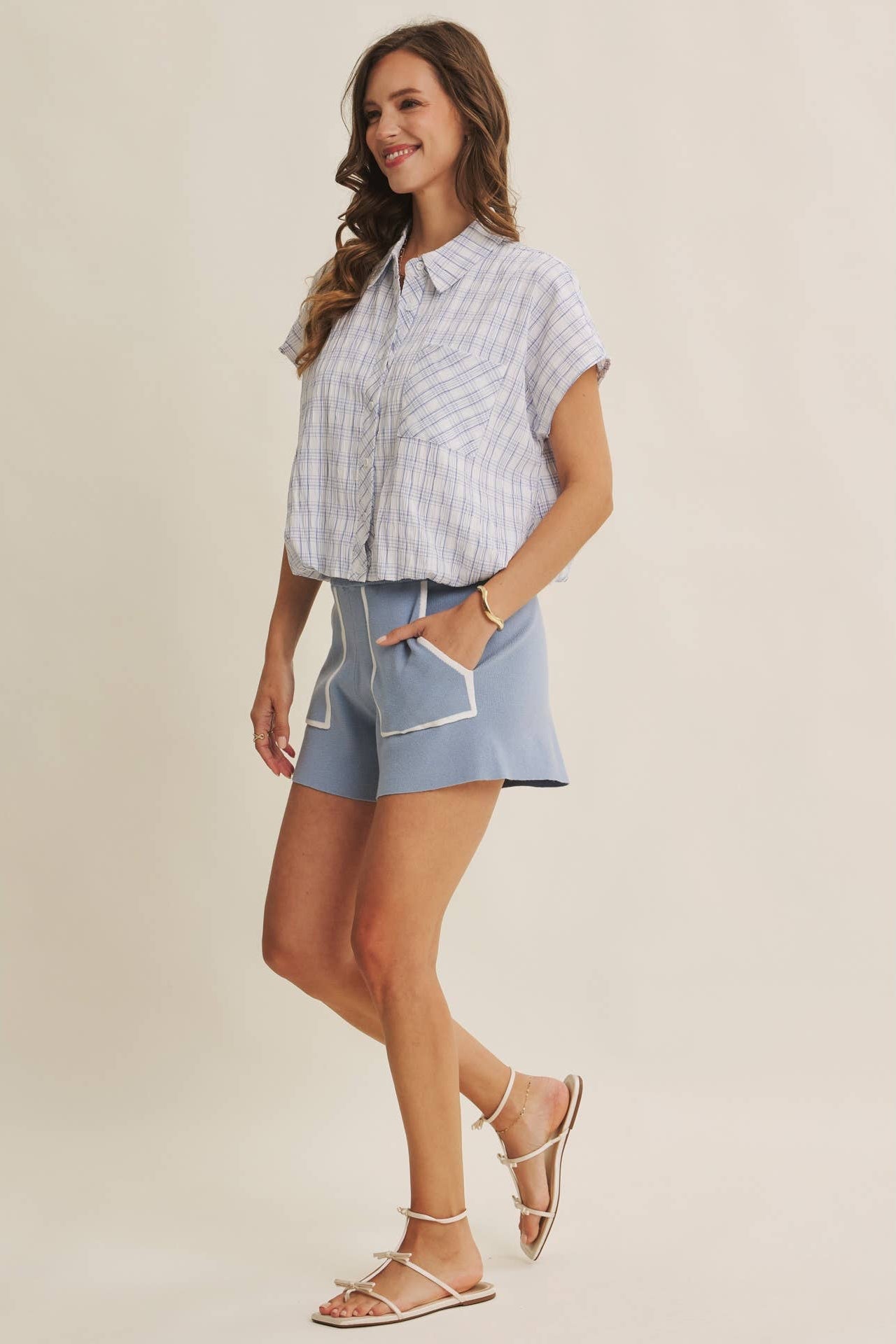 Tori Plaid Bubble Hem Top