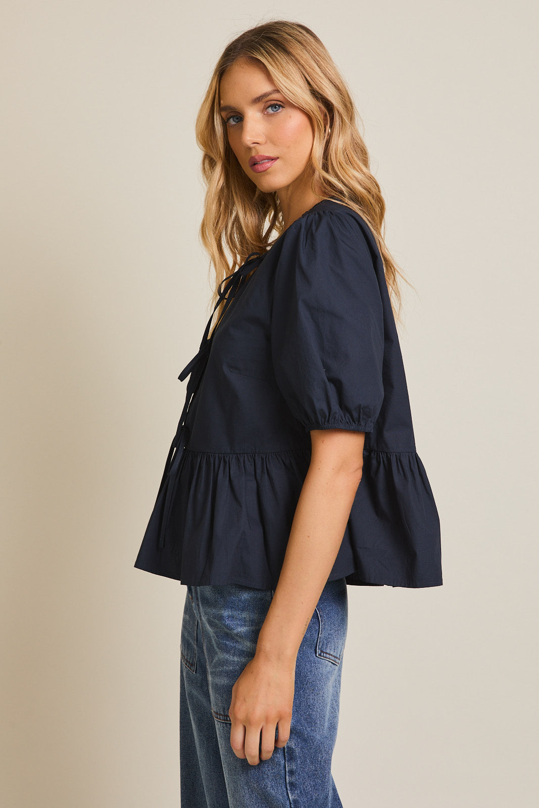 Ashley Front Tie Puff Sleeve Top