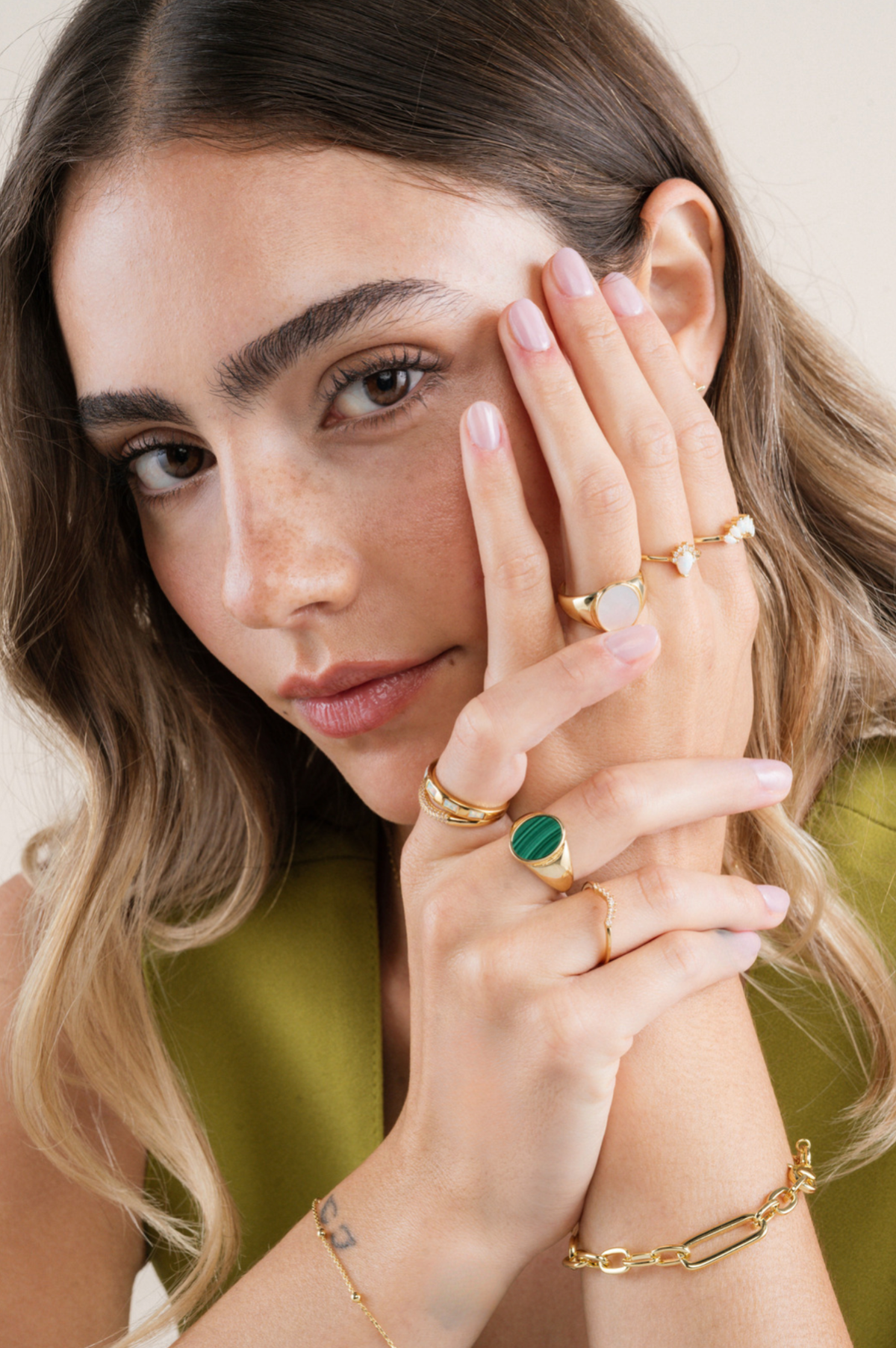 Gold Mother of Pearl Signet Ring
