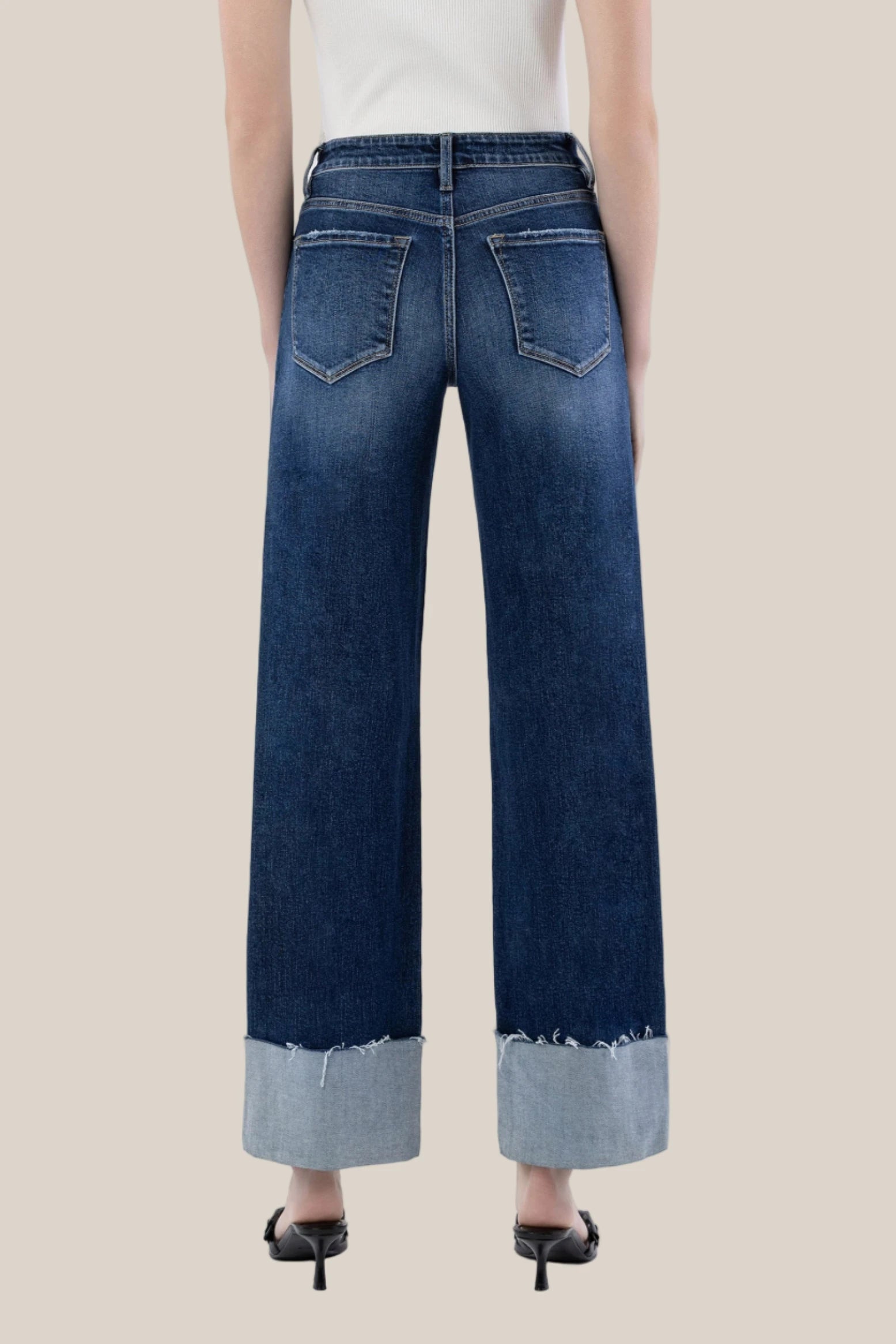 Heather High Rise Cuffed Wide Leg Jeans