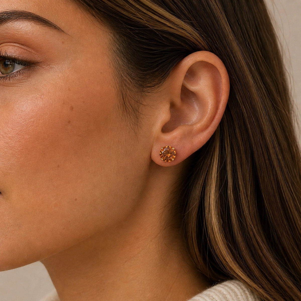 Gold Round CZ Earrings