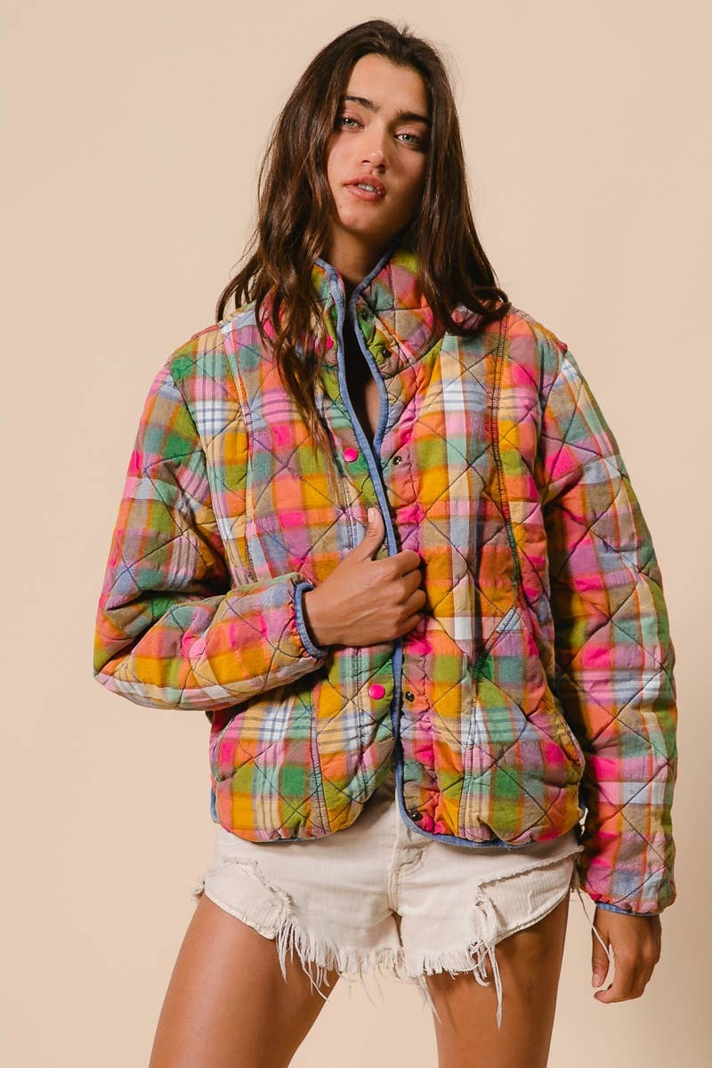 Dahlia Vintage Plaid Quilted Jacket