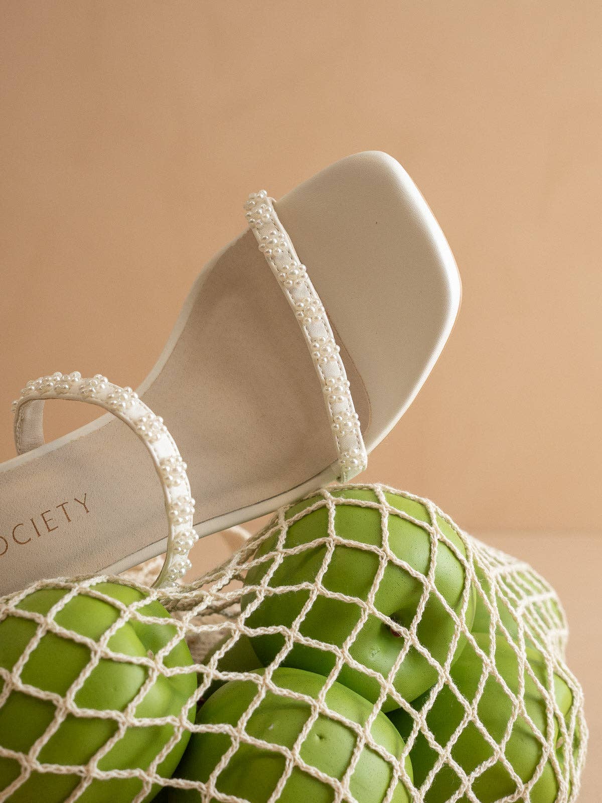 The Phoebe | White Beaded Strap Heel