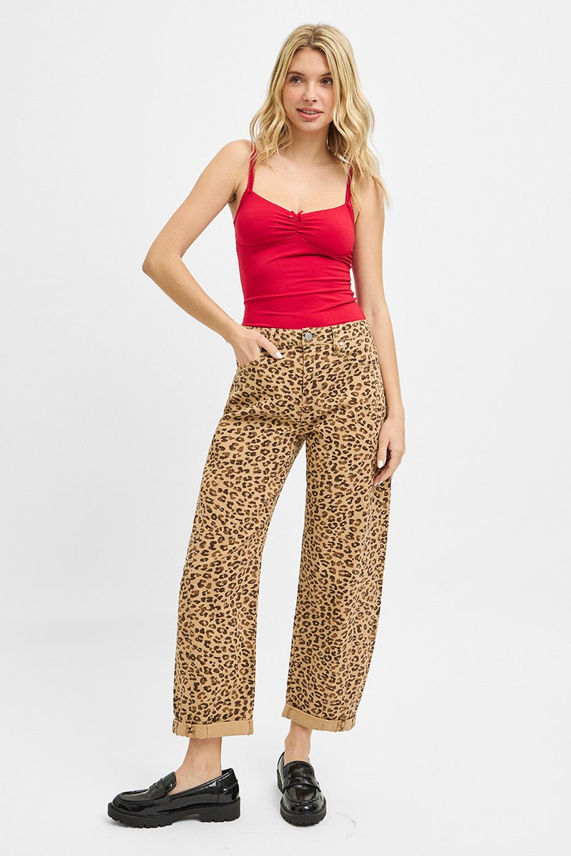Tatum Slouchy Cuffed Leopard Barrel Jeans