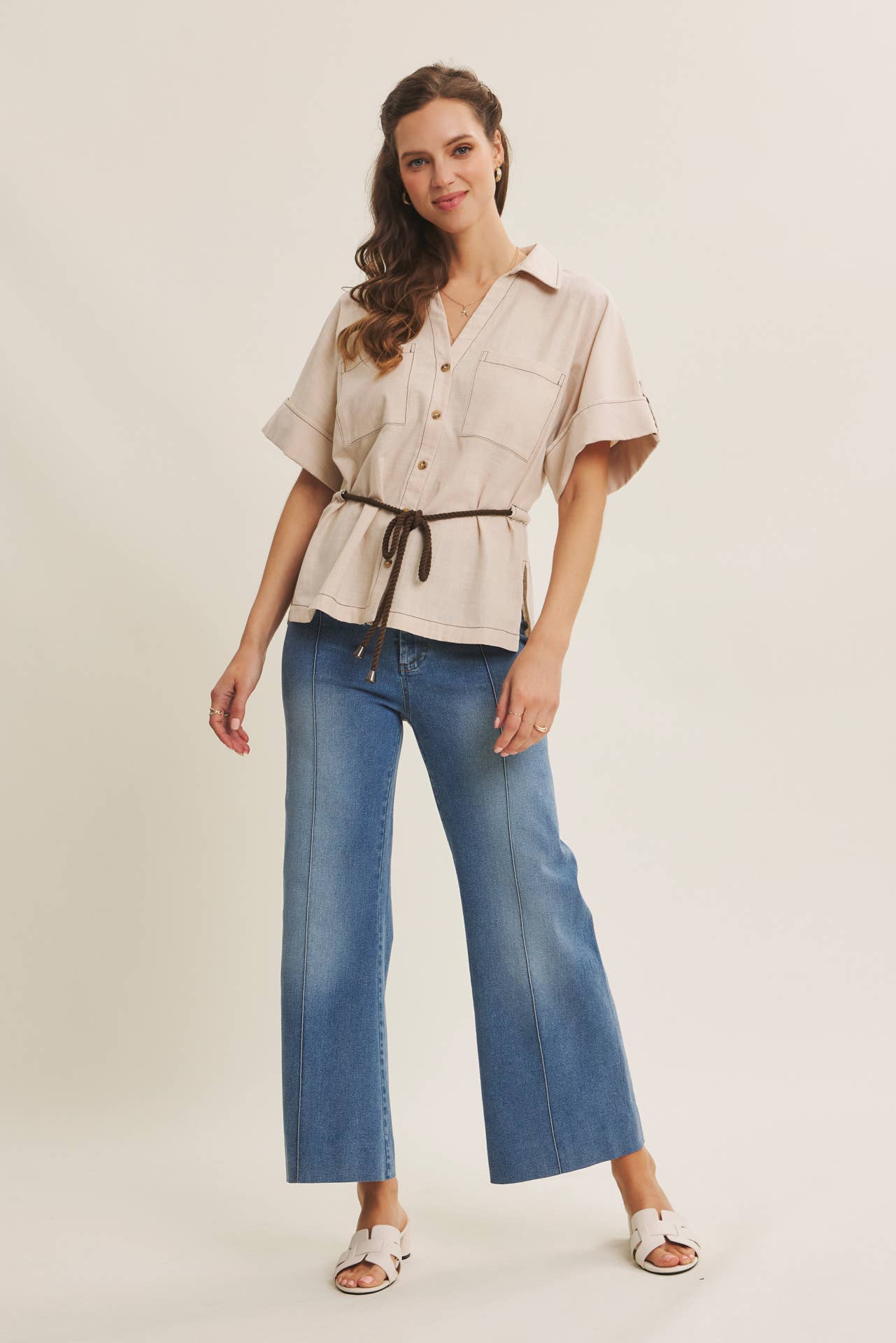 Monroe Pintuck Ankle Length Wide Leg Jean