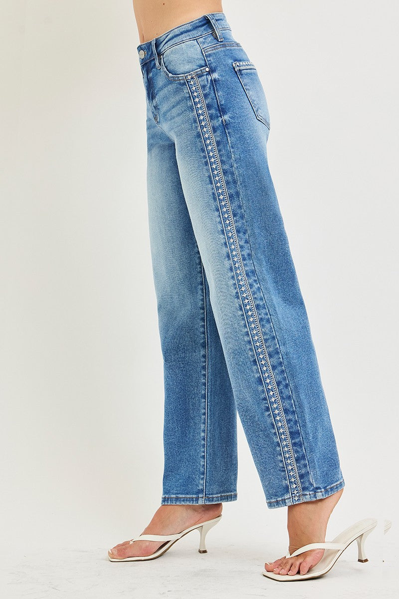 Rosie High Rise Embroidered Barrel Jeans