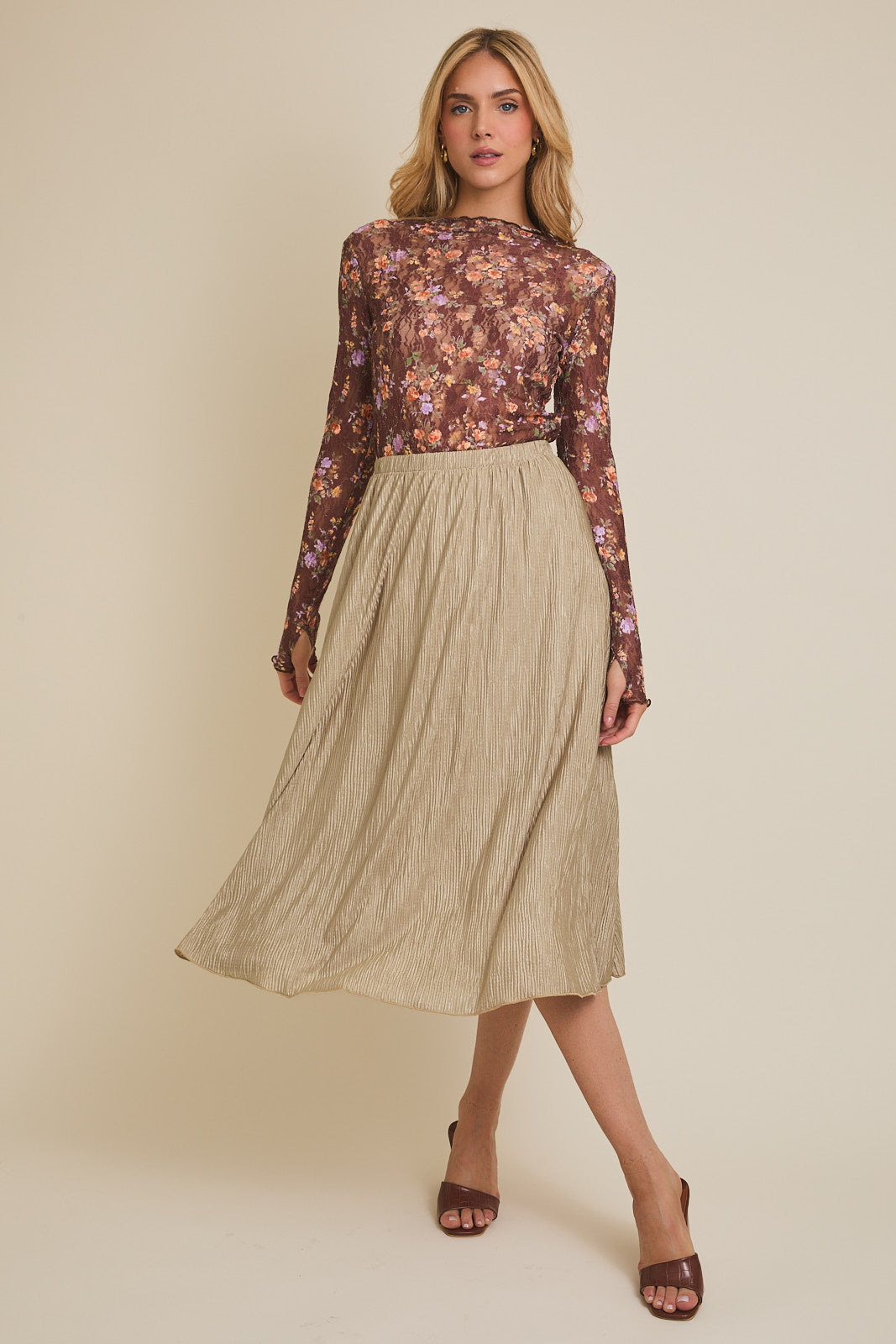 Audrey Pleated Midi Skirt
