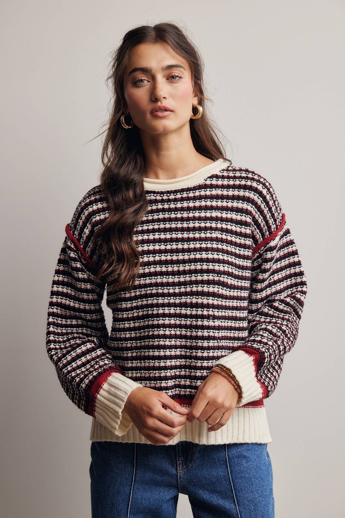Amelia Striped Textured Sweater