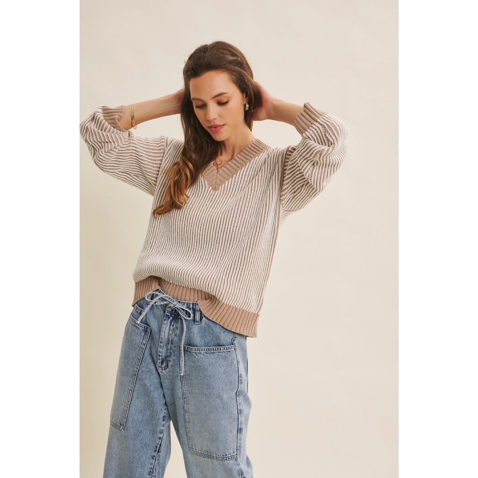 Kara Ribbed V Neck Chenille Sweater