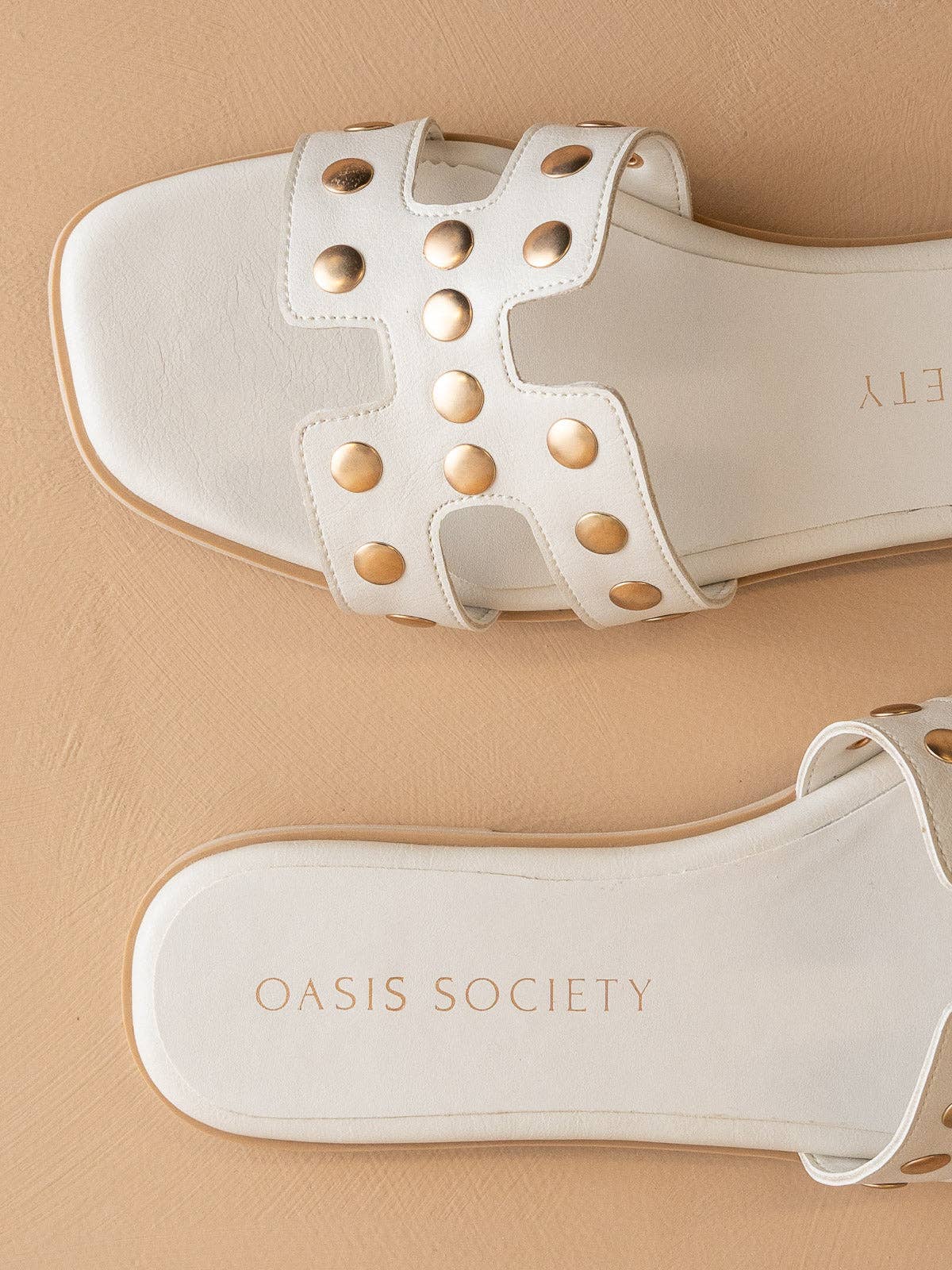 The Evelynne | White Studded H Band Slides