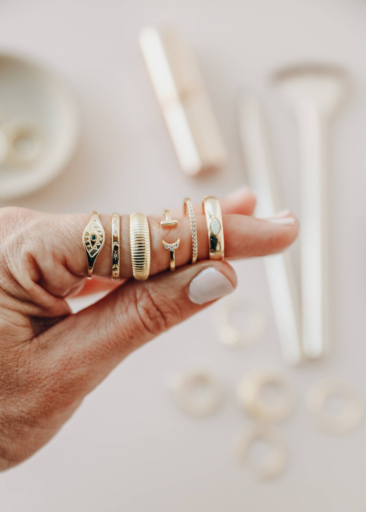 Gold Half Pave White CZ Ring
