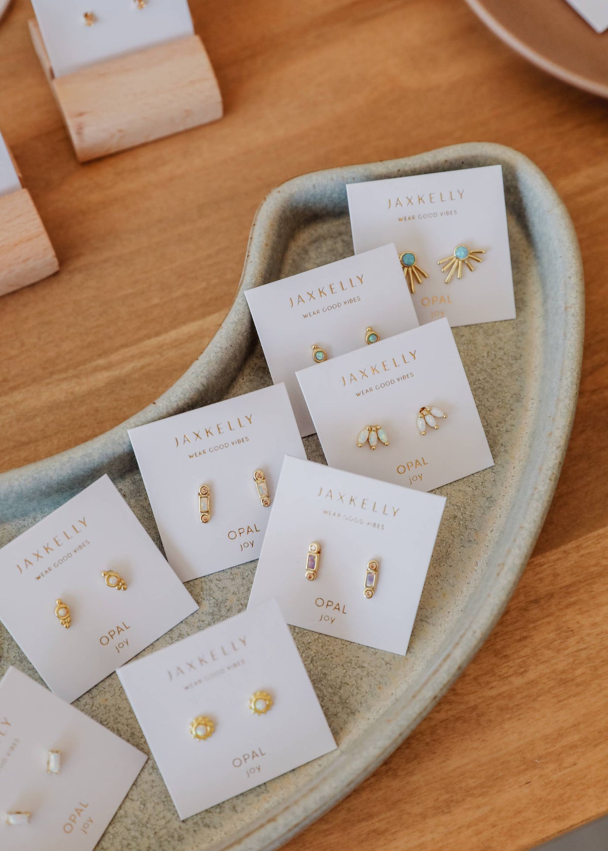 Gold White Opal Crown Stud Earrings