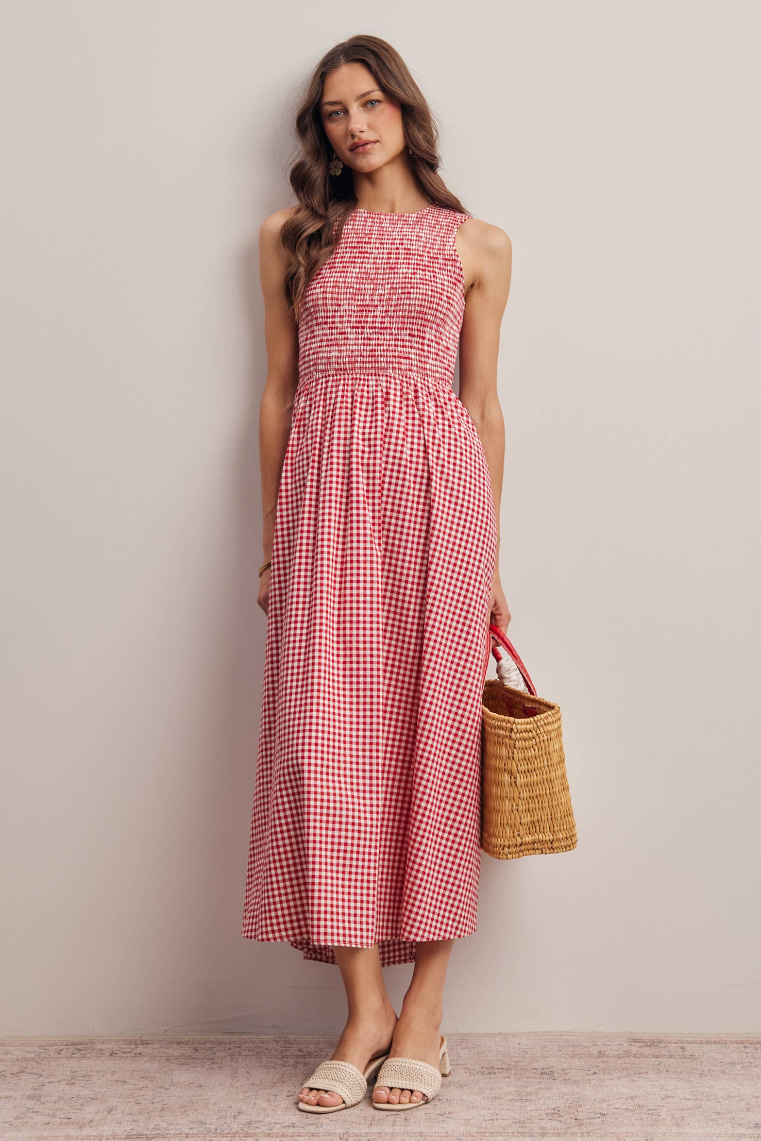 Sienna Open-Back Gingham Maxi Dress