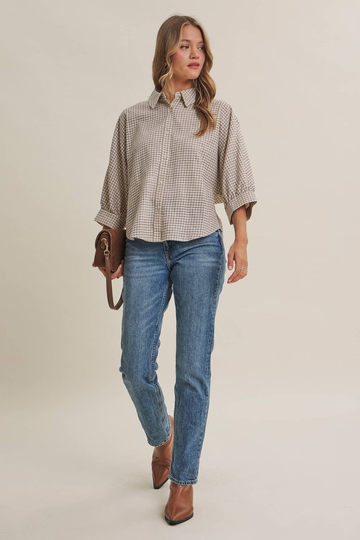 Delta Plaid Dolman Button Down