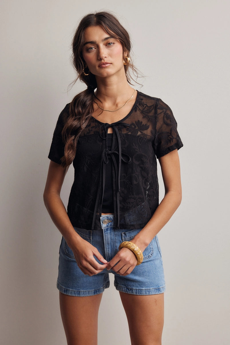 Zara Lace Tie-Front Top
