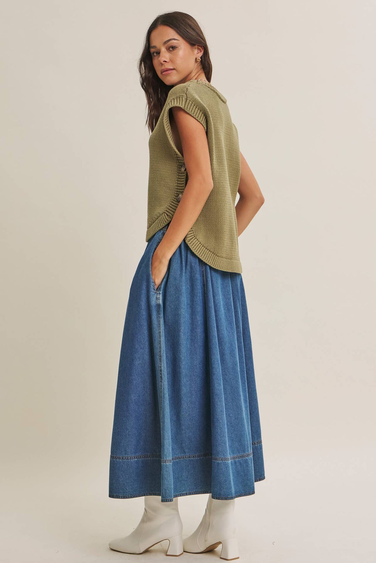 Ellie Denim Paneled Midi Skirt