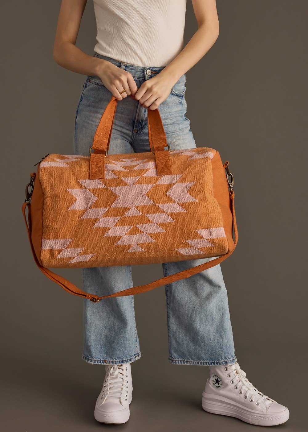 Orange & Lt. Pink Aztec Duffel