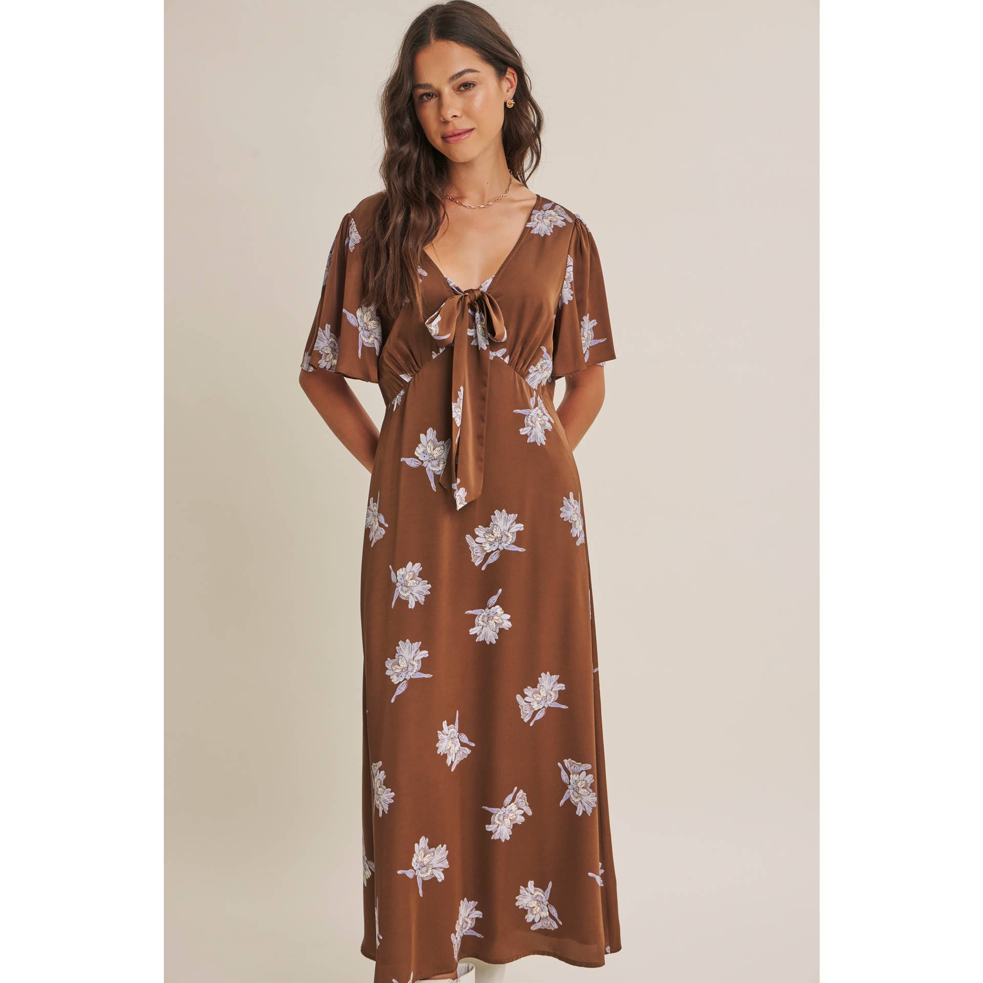 Odette Satin Floral Midi Dress