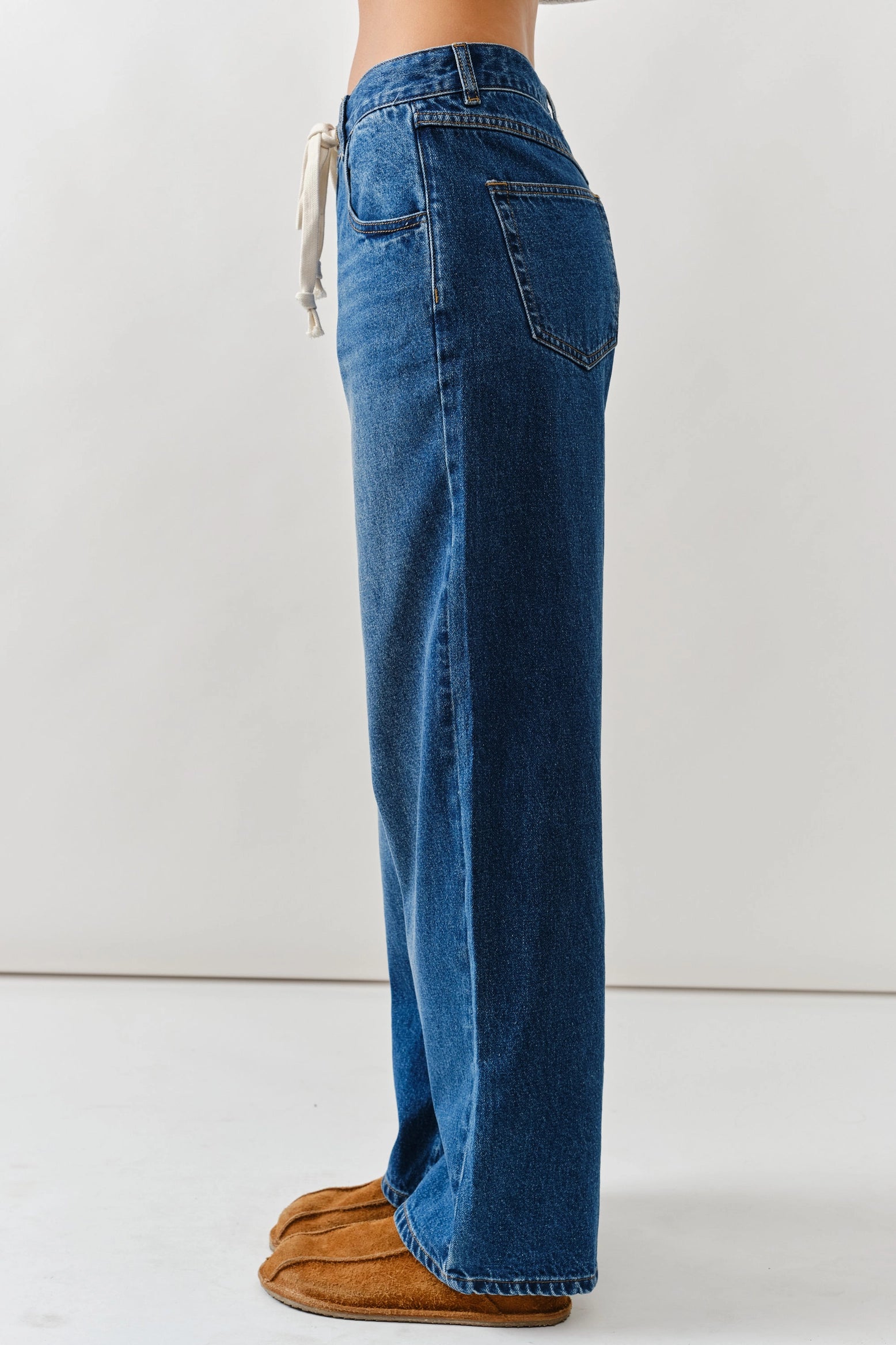 Cheyenne Drawstring Straight Leg Jeans in Medium Denim