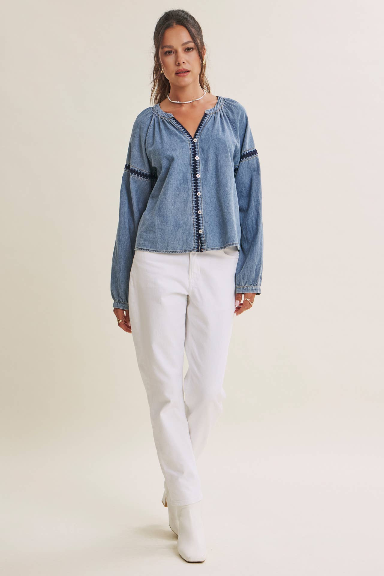 Krista Chambray Embroidered Blouse
