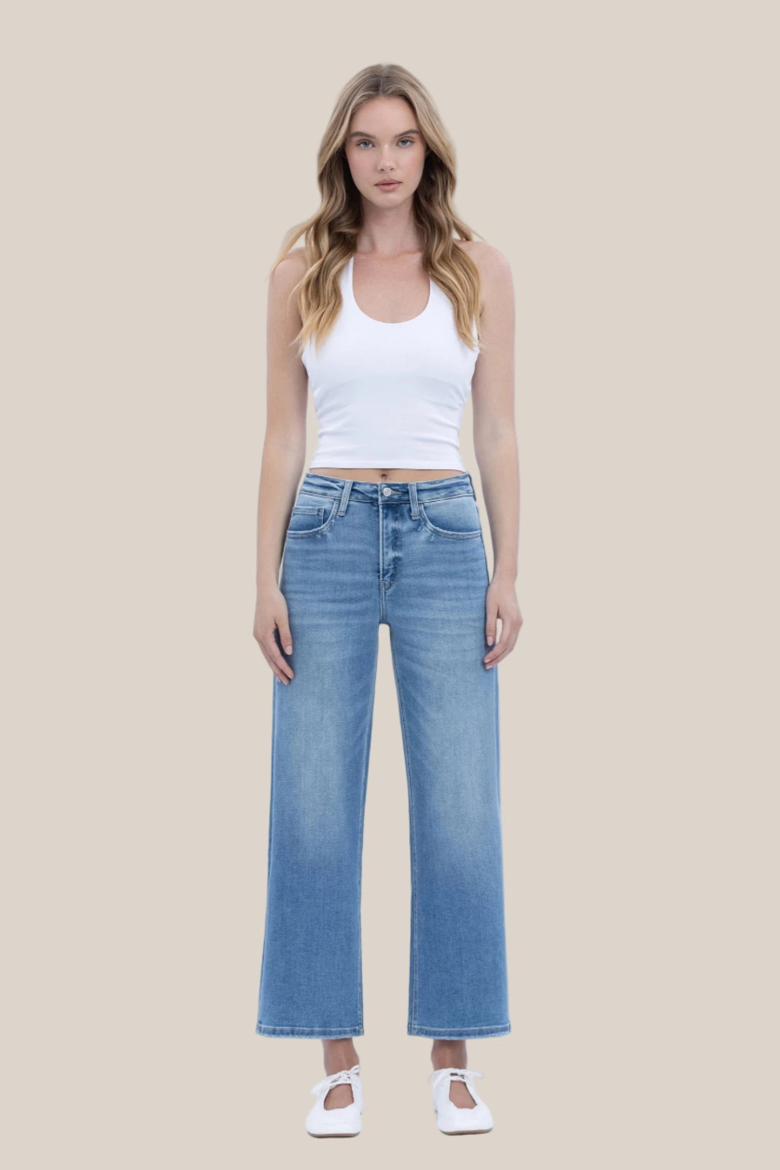 Anna High Rise Cropped Wide Leg Jeans