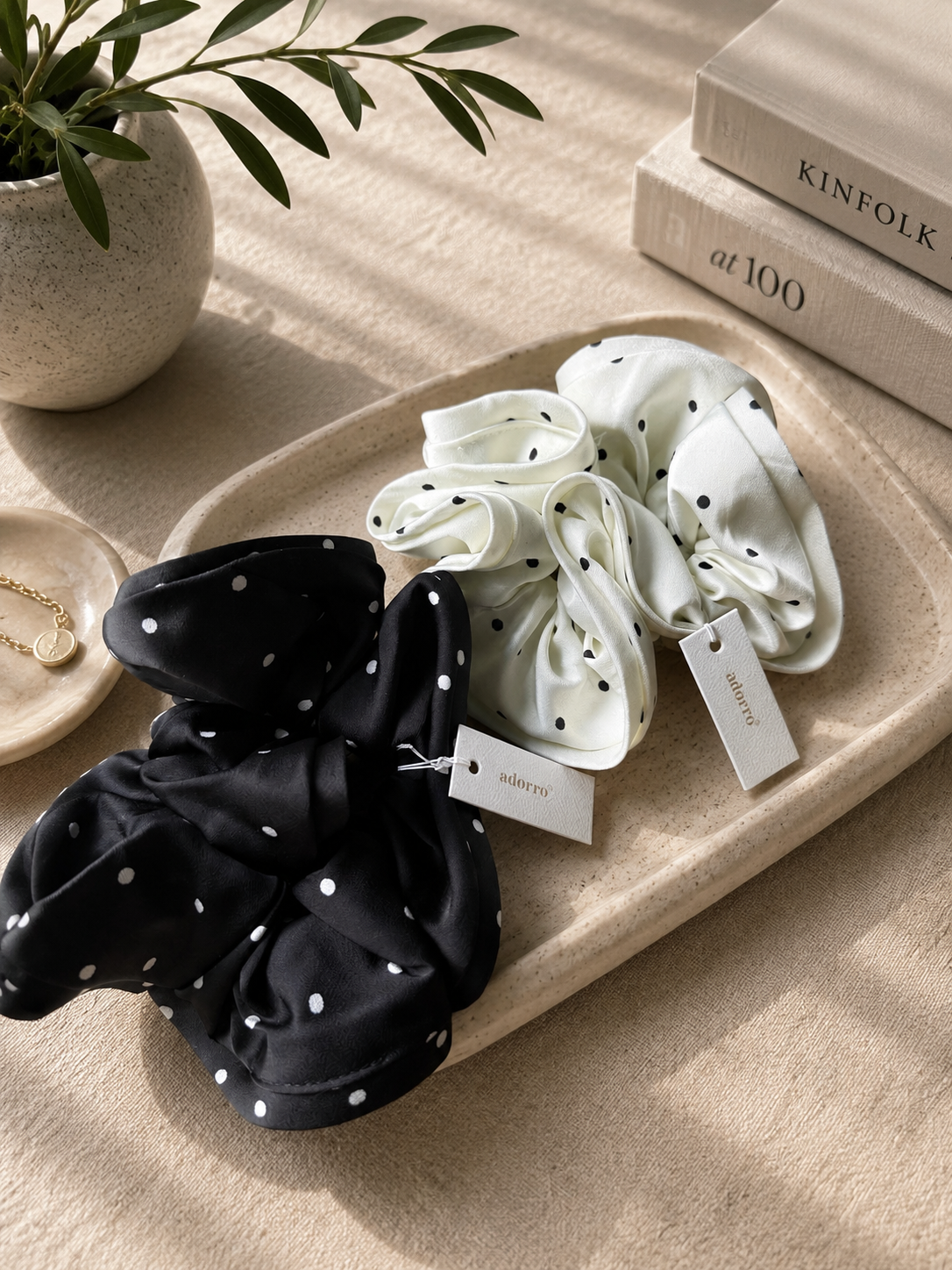 Polka Dot Satin Mega Scrunchies