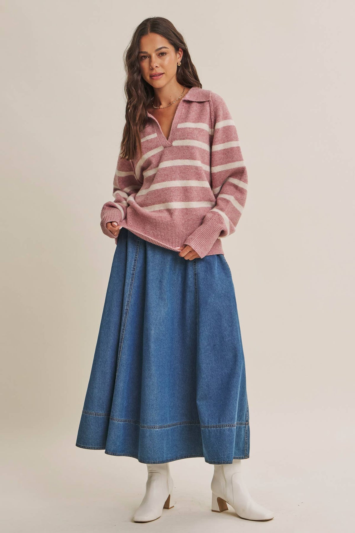 Ellie Denim Paneled Midi Skirt