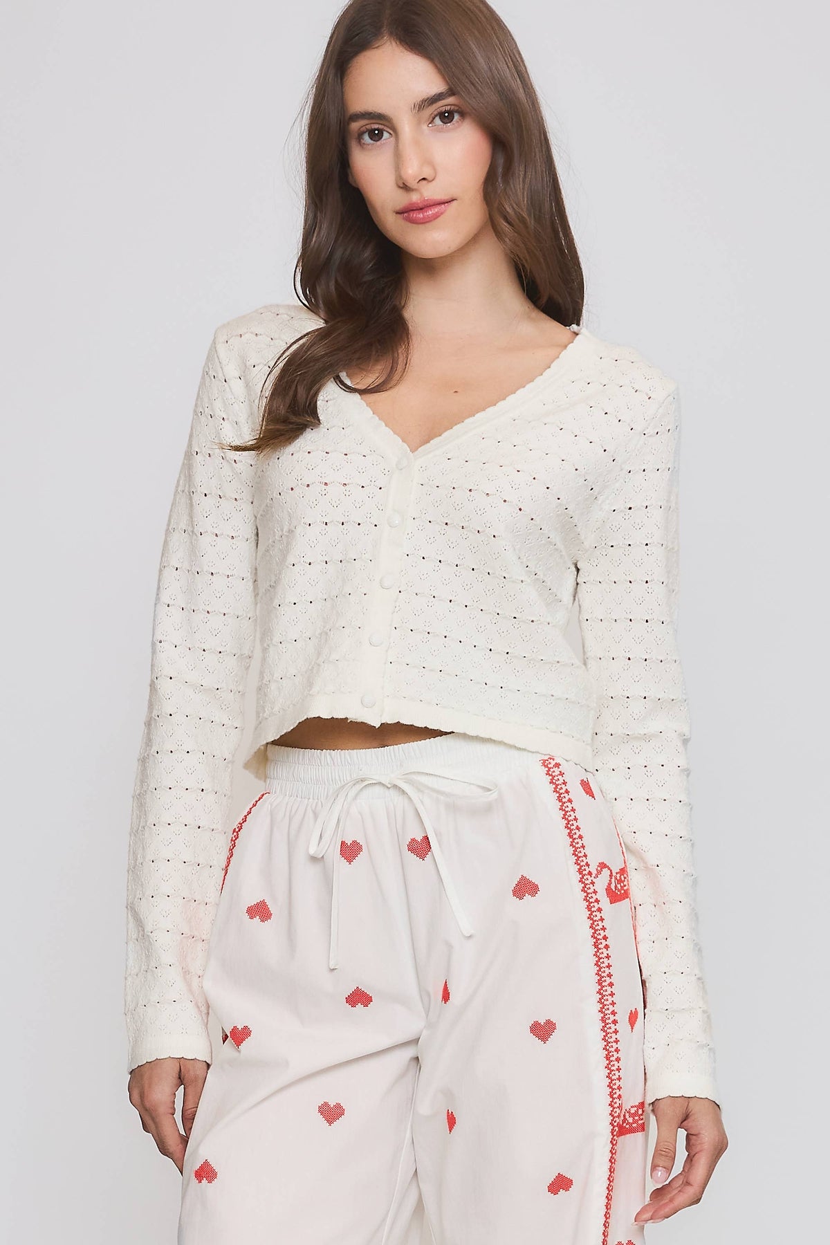 Cara Cropped Pointelle Cardigan