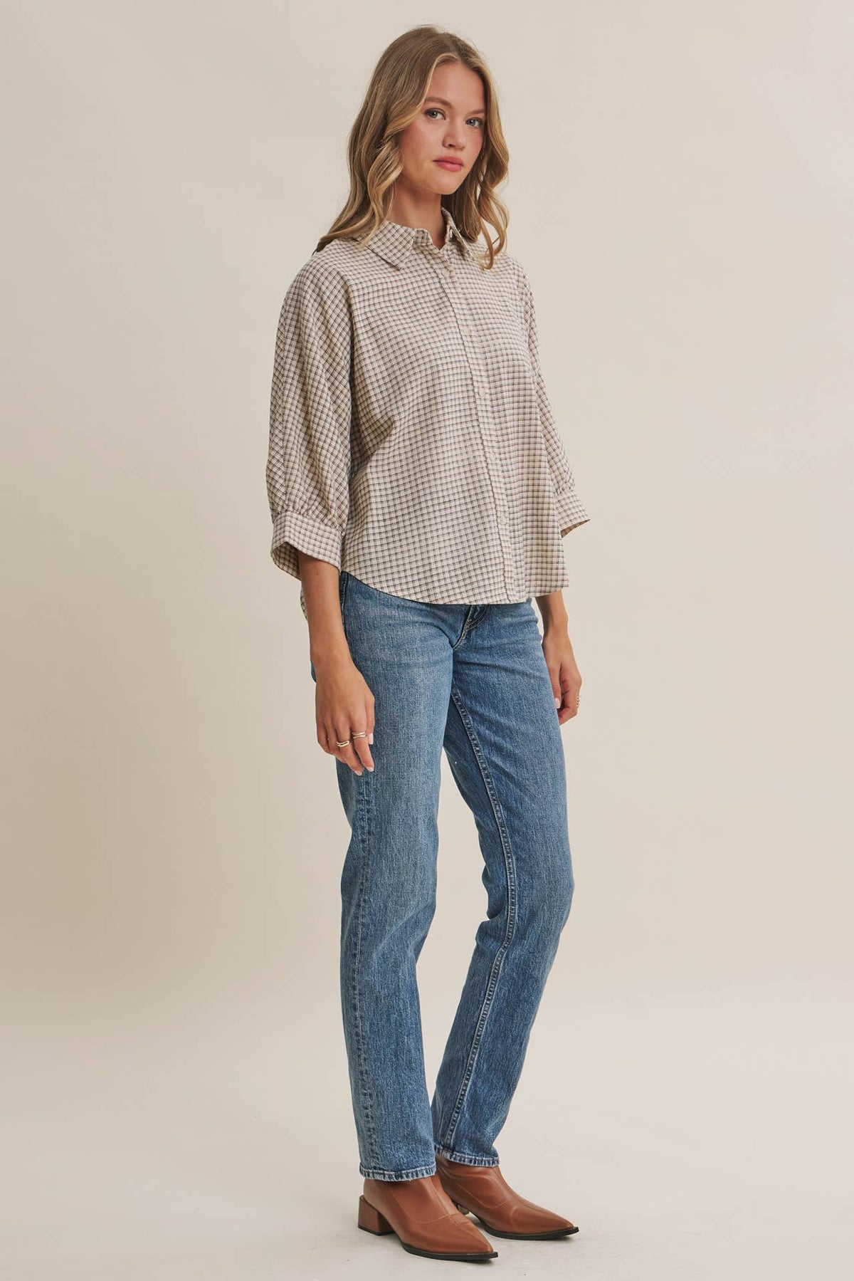 Delta Plaid Dolman Button Down