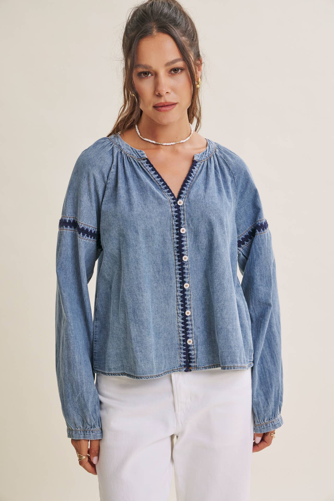 Krista Chambray Embroidered Blouse
