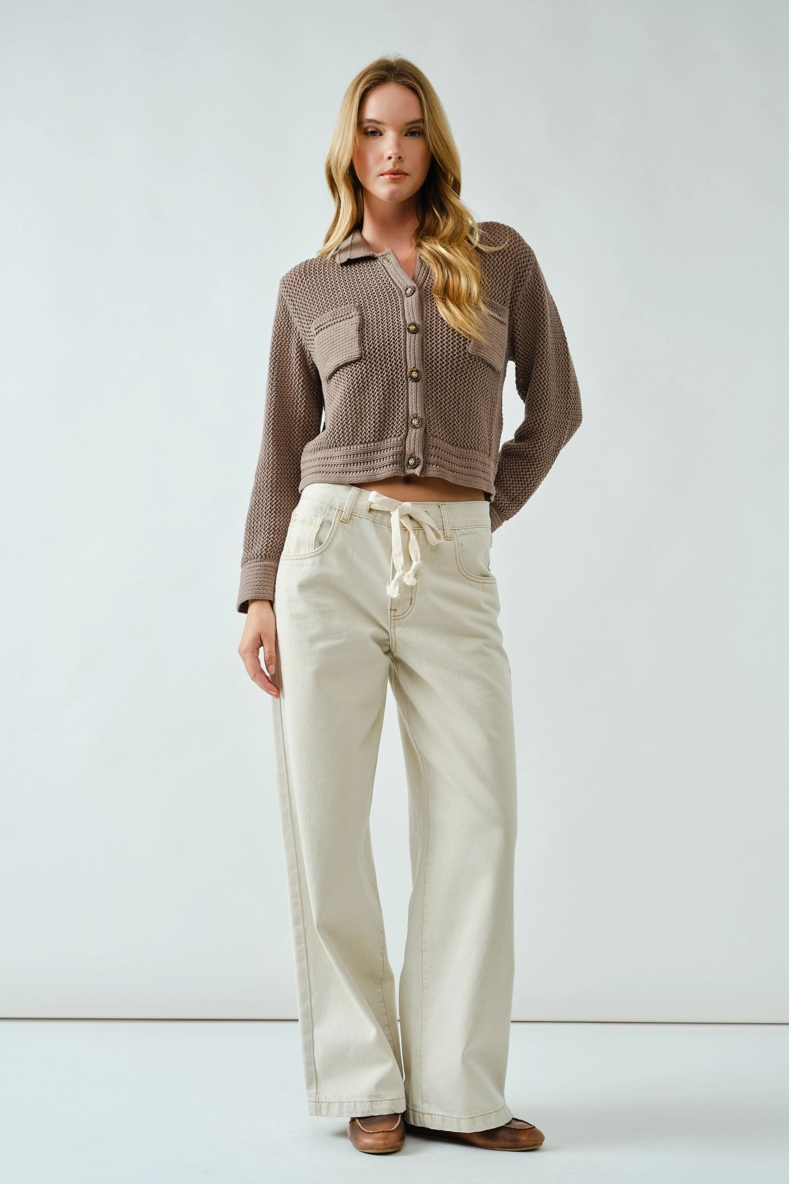 Cheyenne Drawstring Straight Leg Jean in Cream