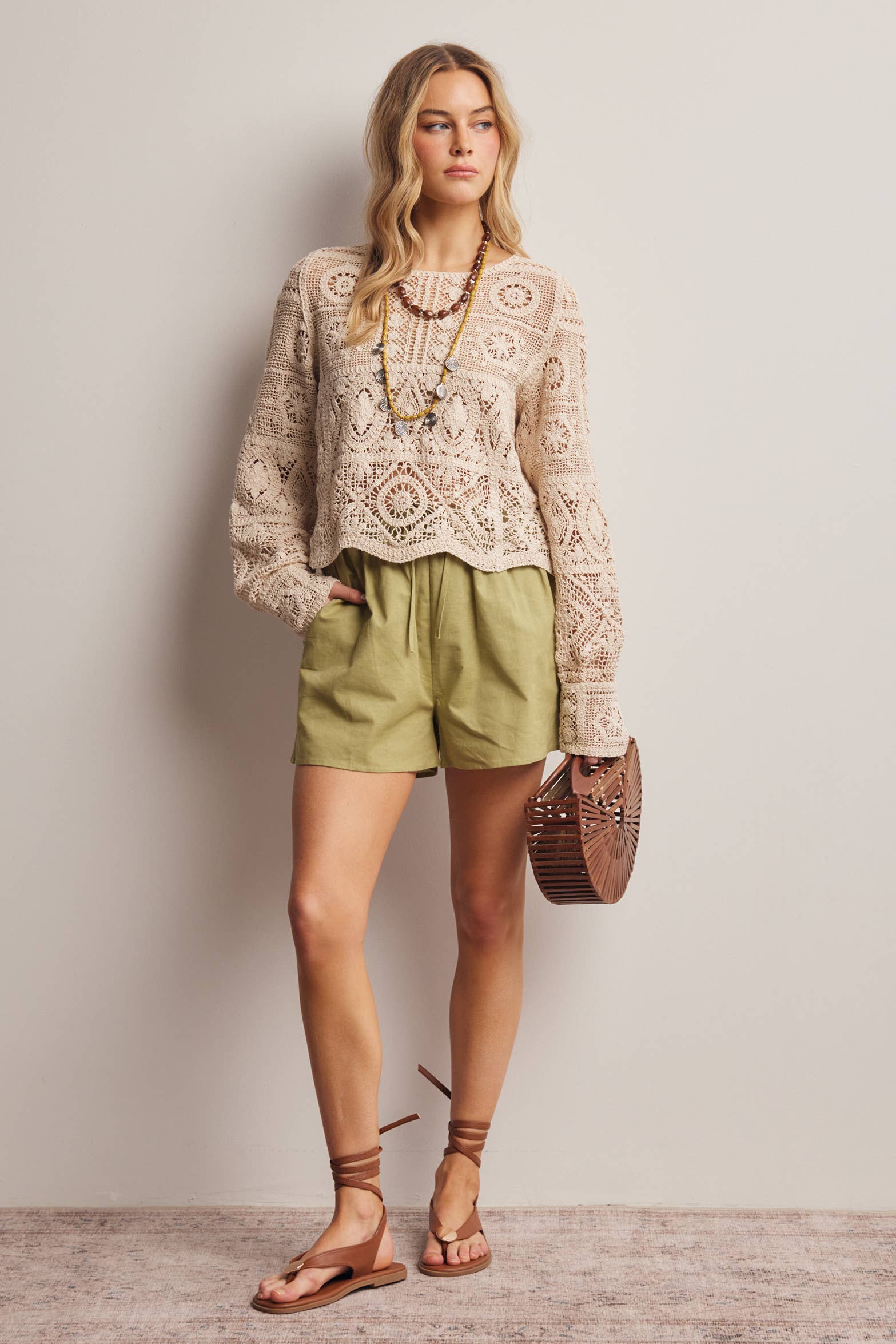Meredith Crochet Long Sleeve Top