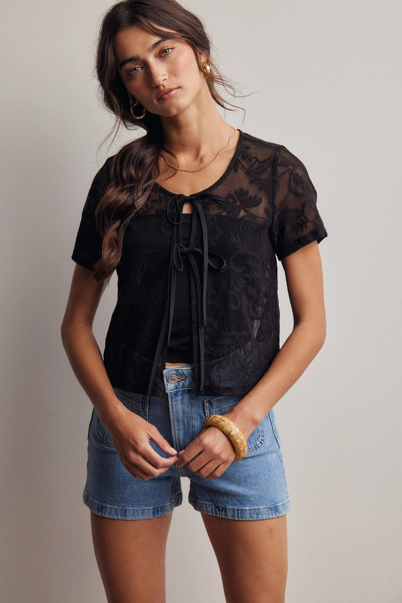 Zara Lace Tie-Front Top