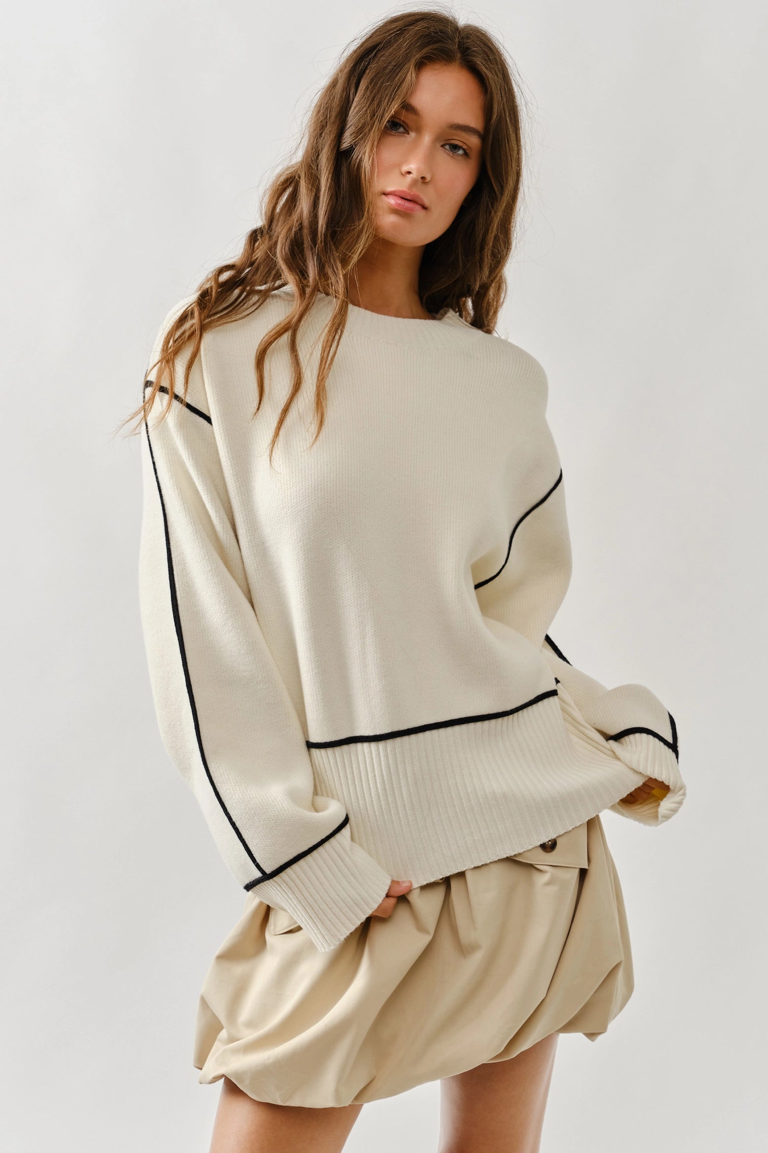Abby Oversized Contrast Stitched Sweater