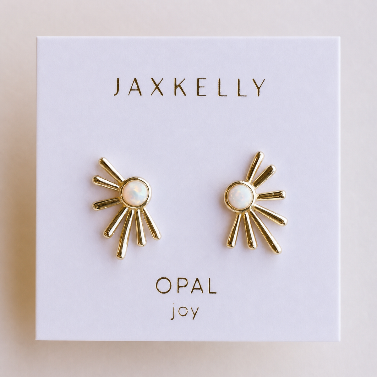 Gold White Opal Sun Ray Earrings