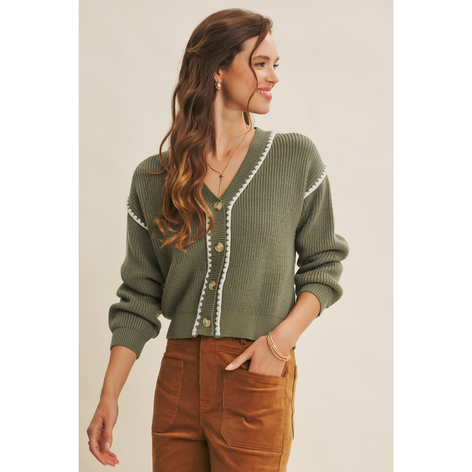 Stacey Contrast Stitched Cardigan